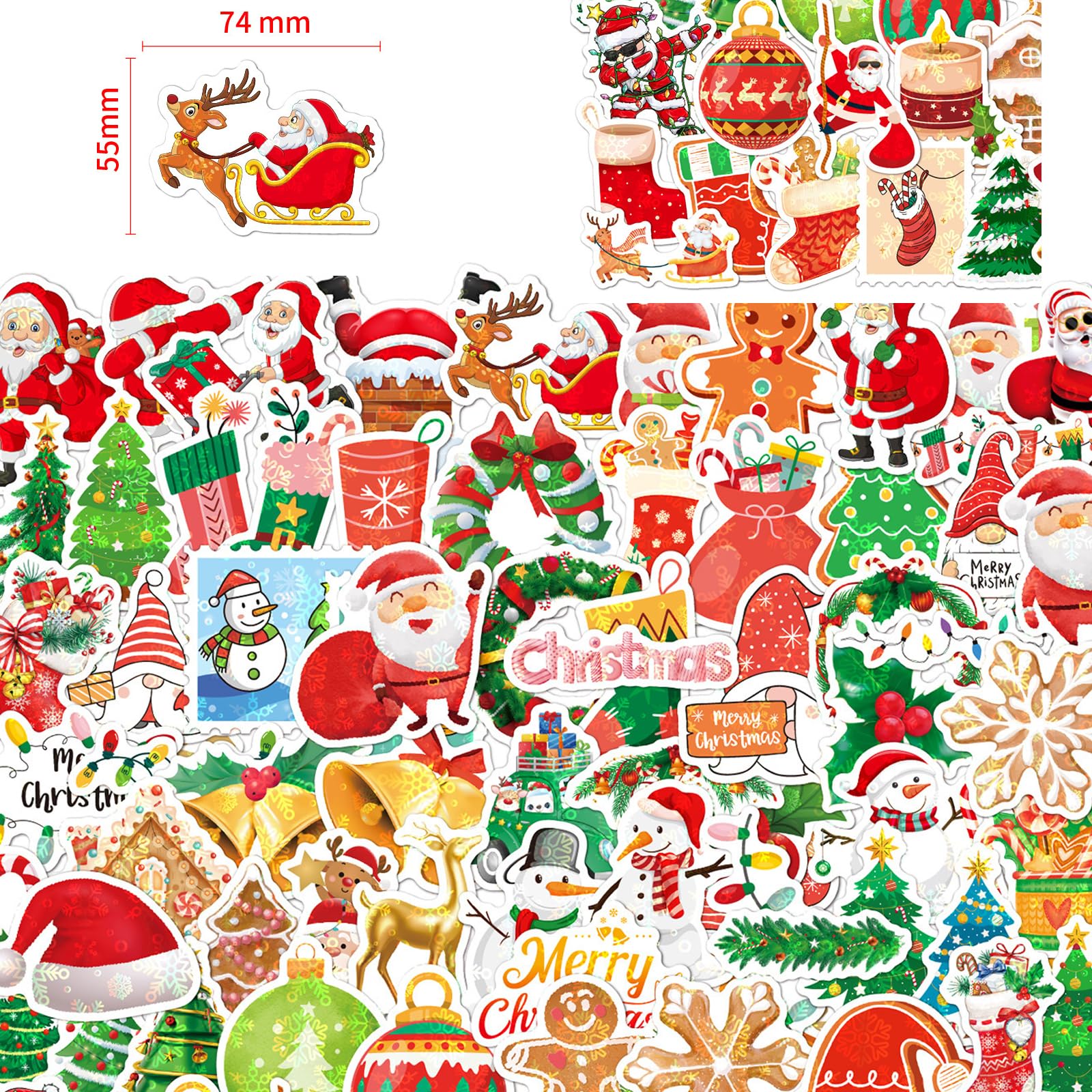 50 Autocollants Déco Noël - Stickers Mignons (Père Noël, Renne...) Pour Emballage Cadeaux, Cartes, Scrapbooking - 8