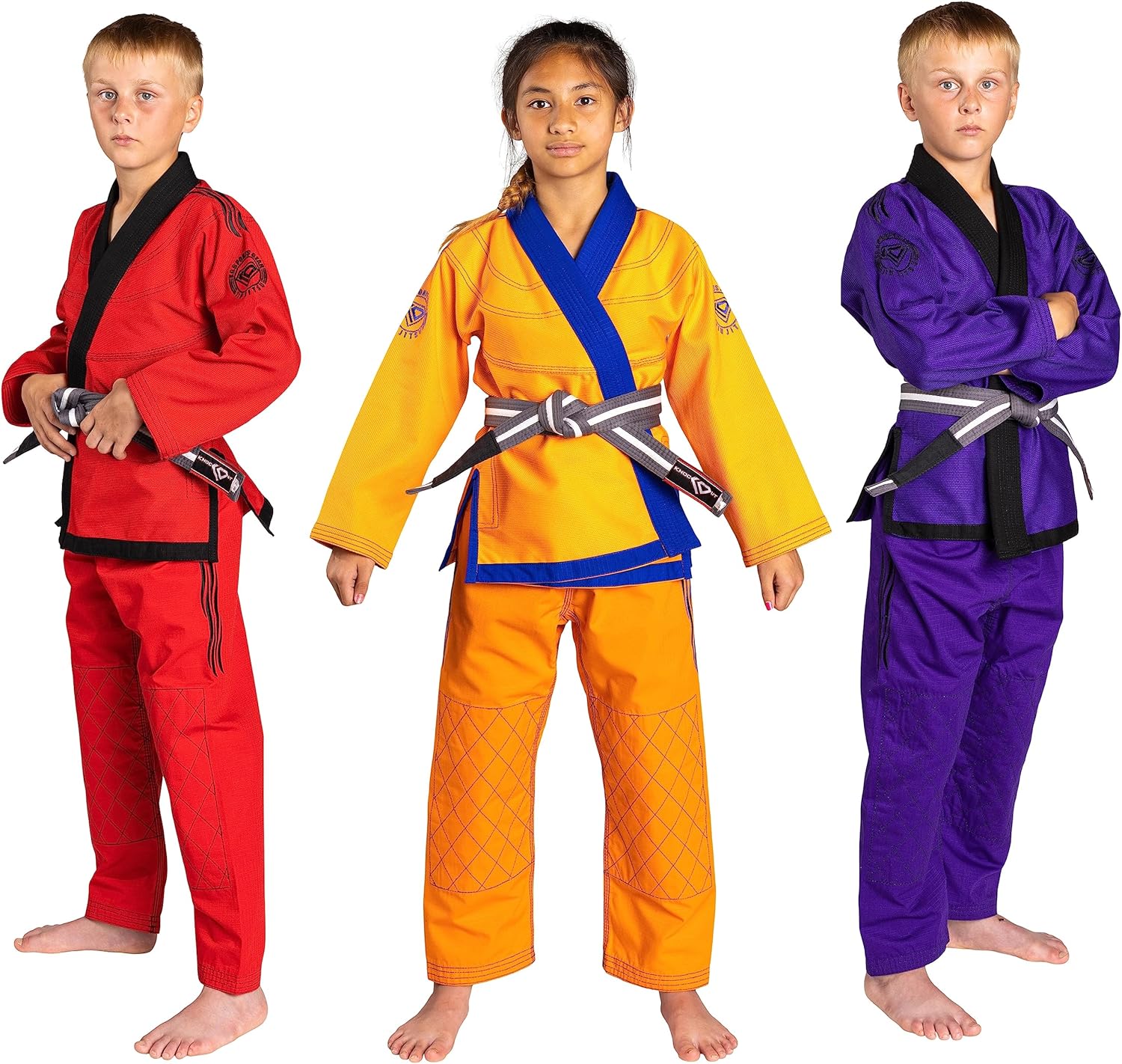 Kids BJJ Gi Set, Pre-Shrunk Cotton Jiu Jitsu Uniform with Pearl Weave Jacket, Rip Stop Pants, and Rope Belt