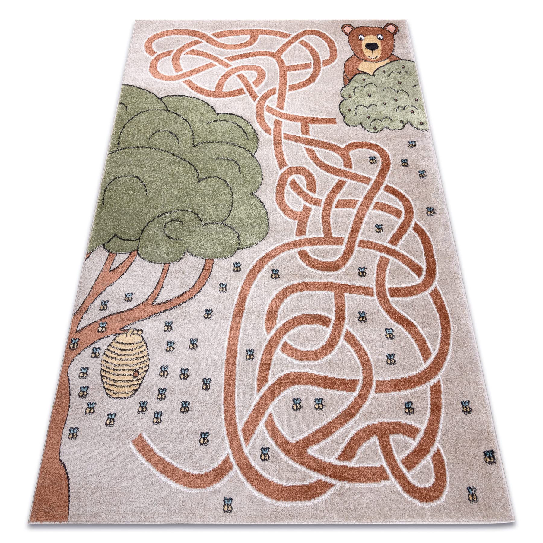 Dywan Fun Honey dla dzieci, niedźwiedź, pszczoły, beżowy 160 x 220 cm, beżowy