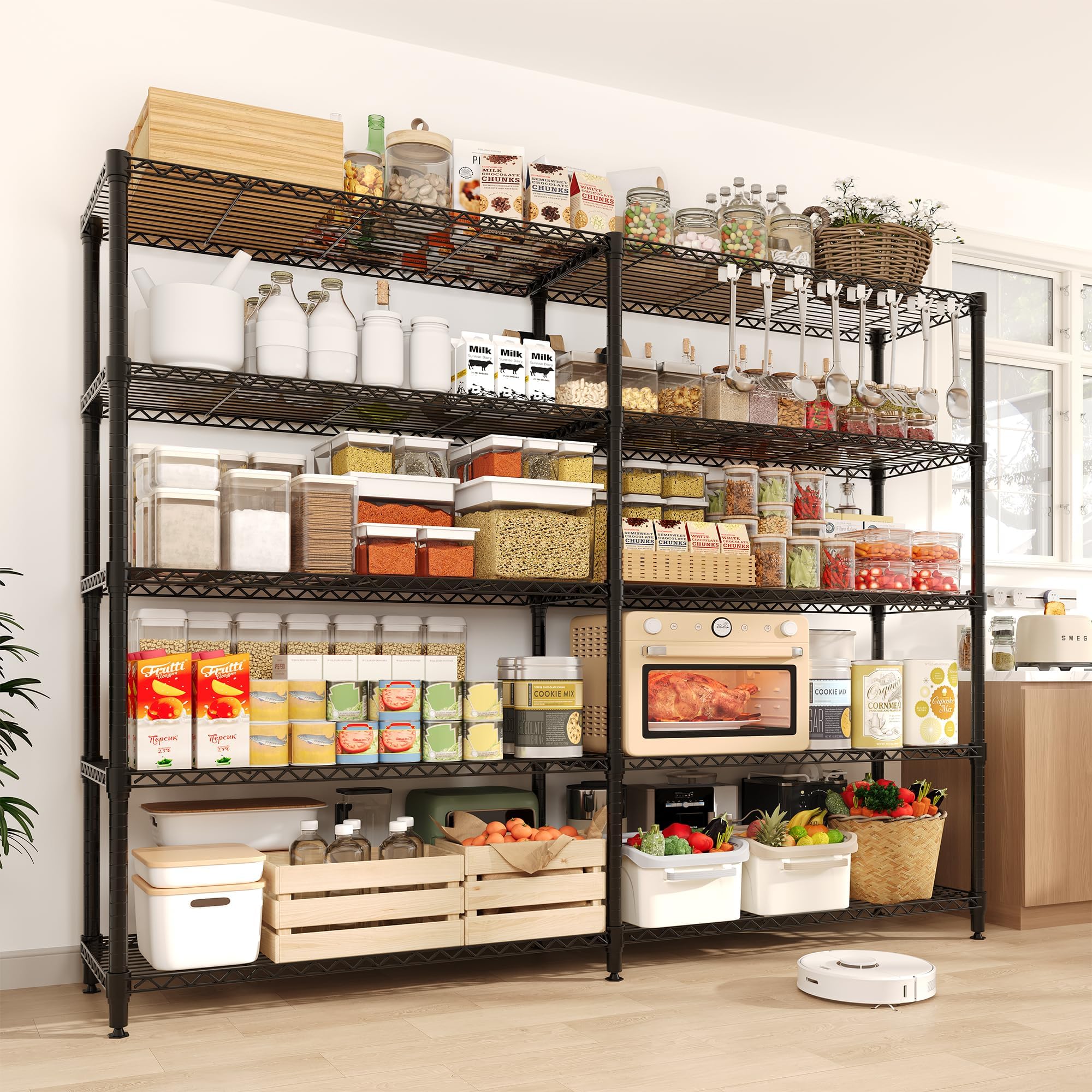 Garvee Estantería Metálica de 5 Niveles de Acero al Carbono, Doble Fila de 40 cm de Fondo, 180x40x180 cm, 100 kg por Nivel y 500 kg Totales, Altura Regulable para Cocina Garaje y Despensa, Negro