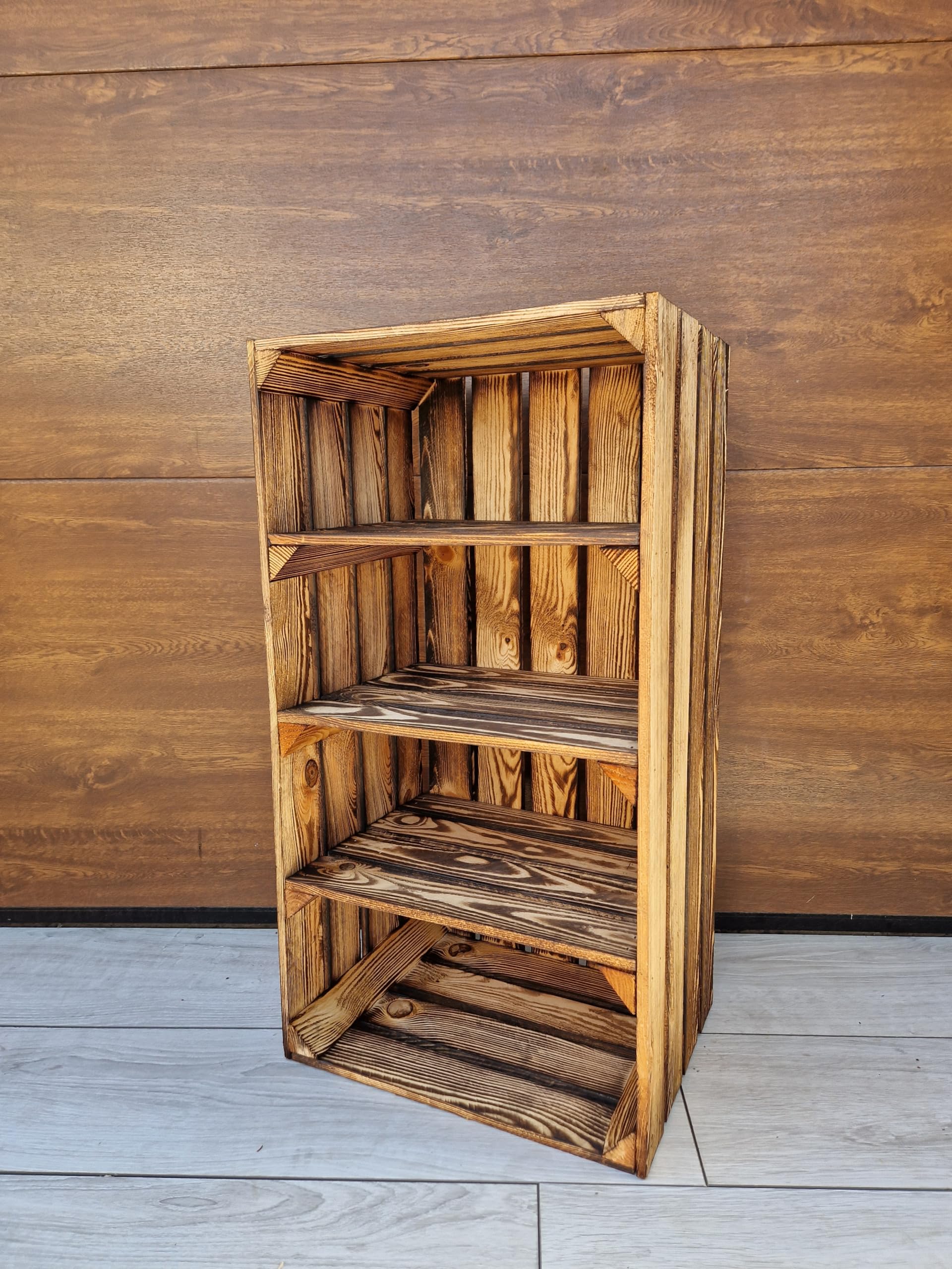 Big Wooden Storage Crates with Shelves - Rustic Vintage Home Decor (1 Crate Burnt effect short 3) — image 1