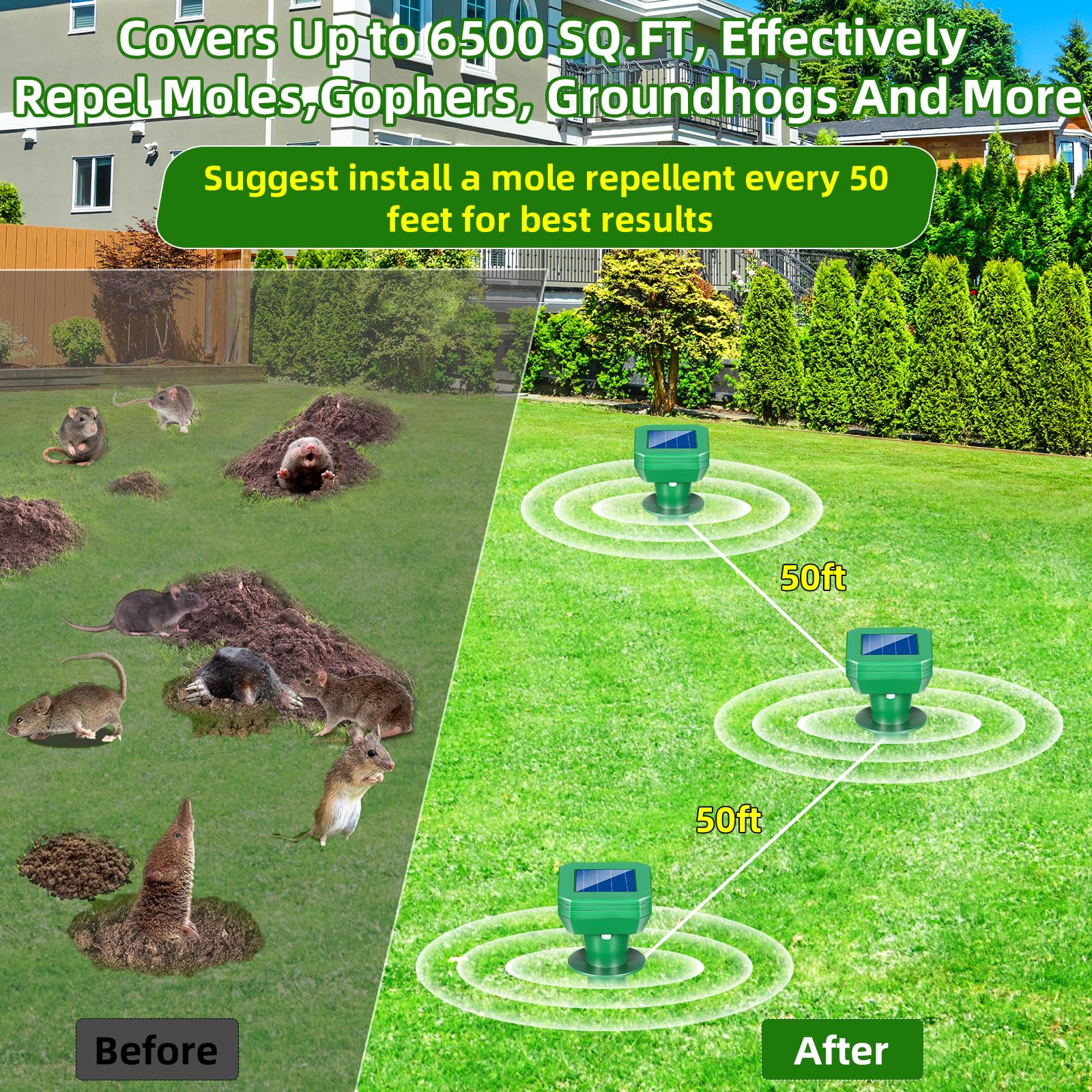 4 Pack Maulwurfschreck Solarbetriebene Schraube Ultraschall Gopher Abschreckung Pfahl für Rasen im Freien, Ultraschall Wühlmausschreck Outdoor für Streifenhörnchen, Murmeltiere, Nagerabwehr für Hof