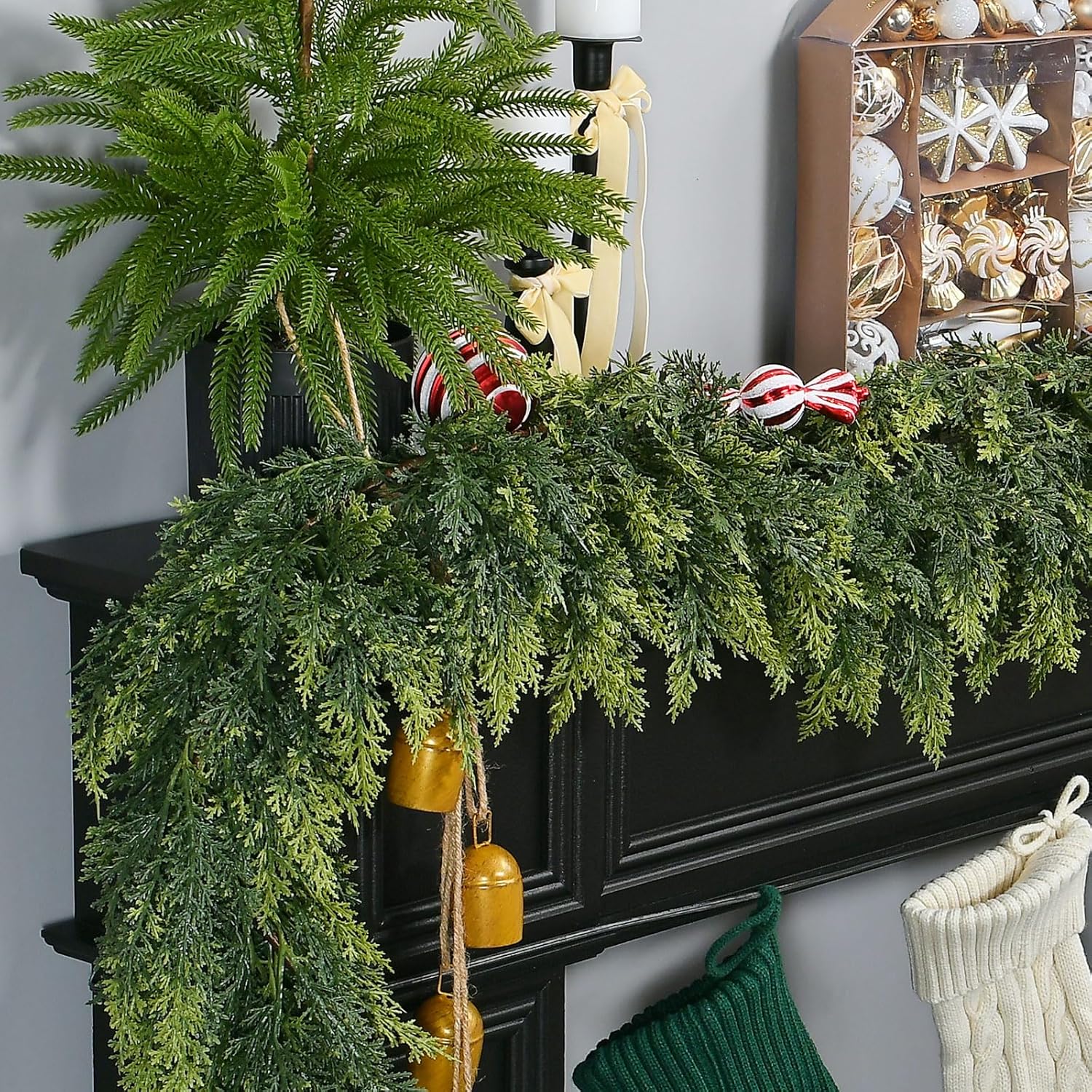 6.2FT Real Touch Christmas Cedar Garland Artificial Realistic Thick and Lush Faux Green Pine Garlands, Classic Christmas Garland for Mantle, Fireplace, Table, Outdoor Indoor Christmas Decorations - Image 2