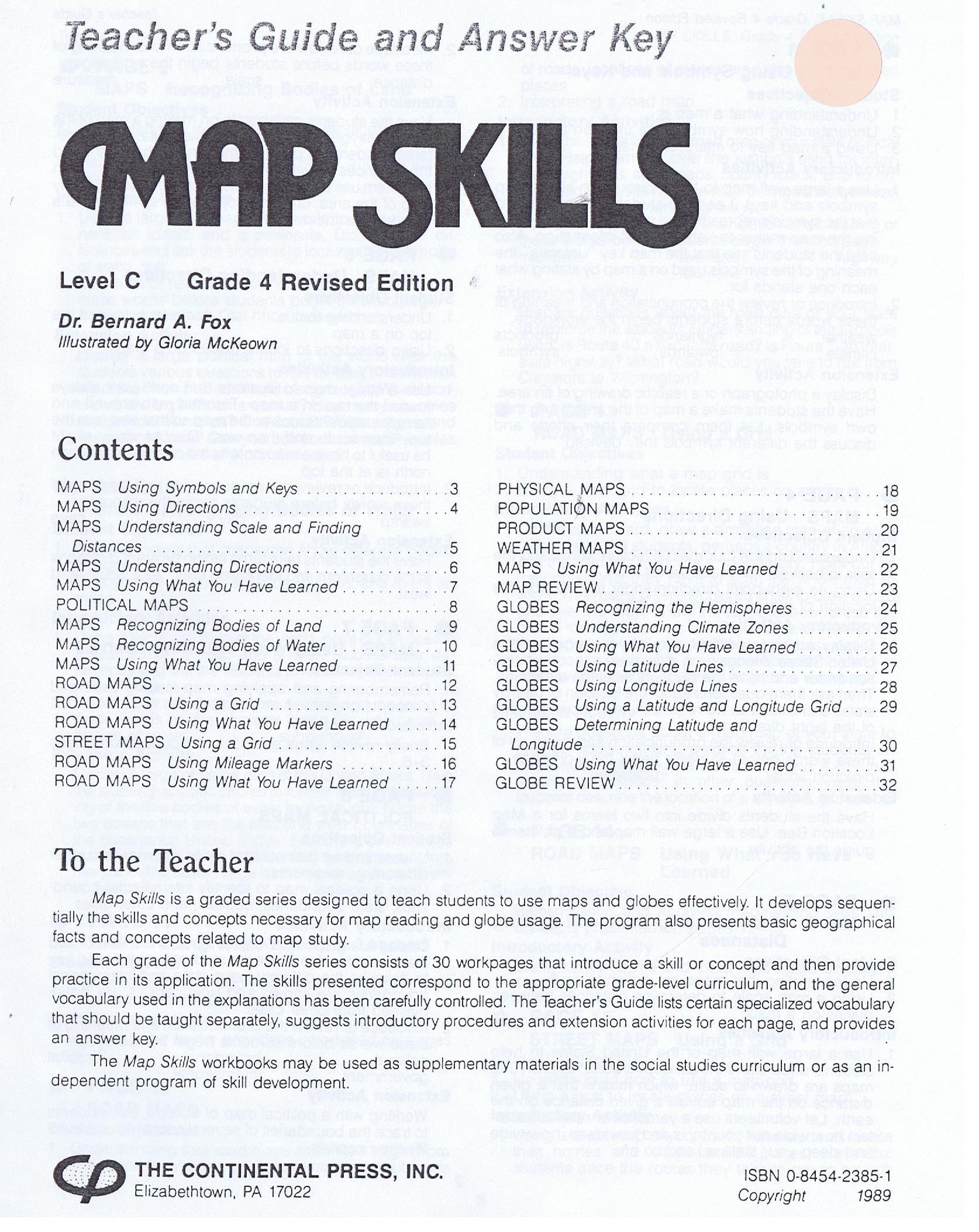 Teacher's Guide and Answer Key Map Skills Level C Grade 4 Revised Edition