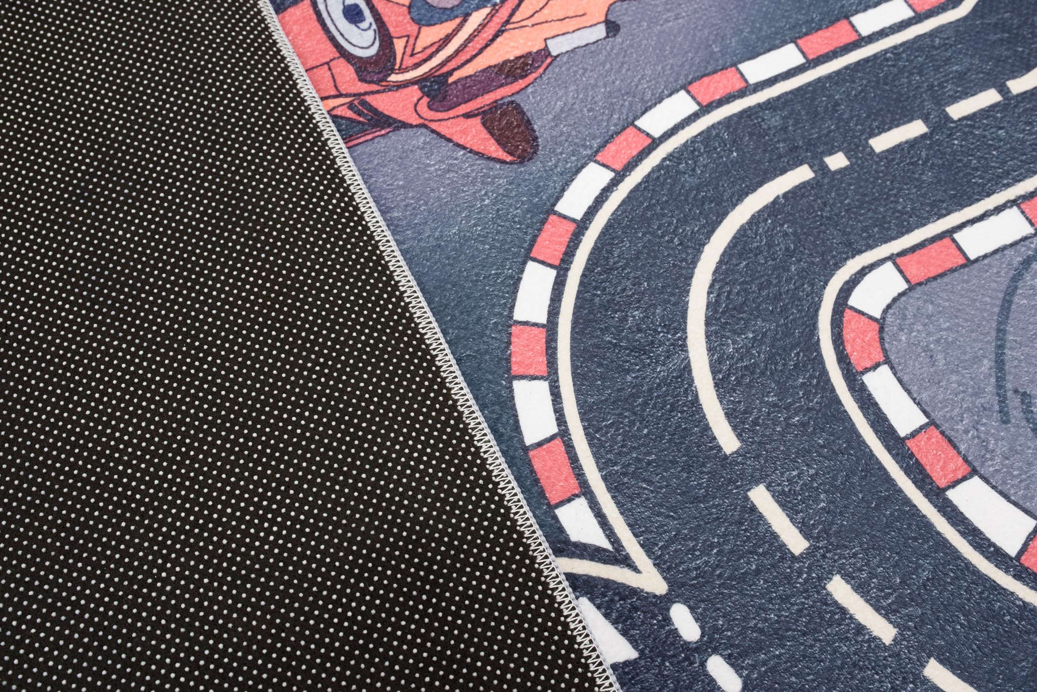 TAPISO Flannel Tapis Chambre Enfant Bébé Fille Garçon Antidérapant Lavable Gris Bleu Orange Tapis de Jeux Circuit Route Course de Voitures Poils Ras Oeko-TEX Résistant 120 x 170 cm