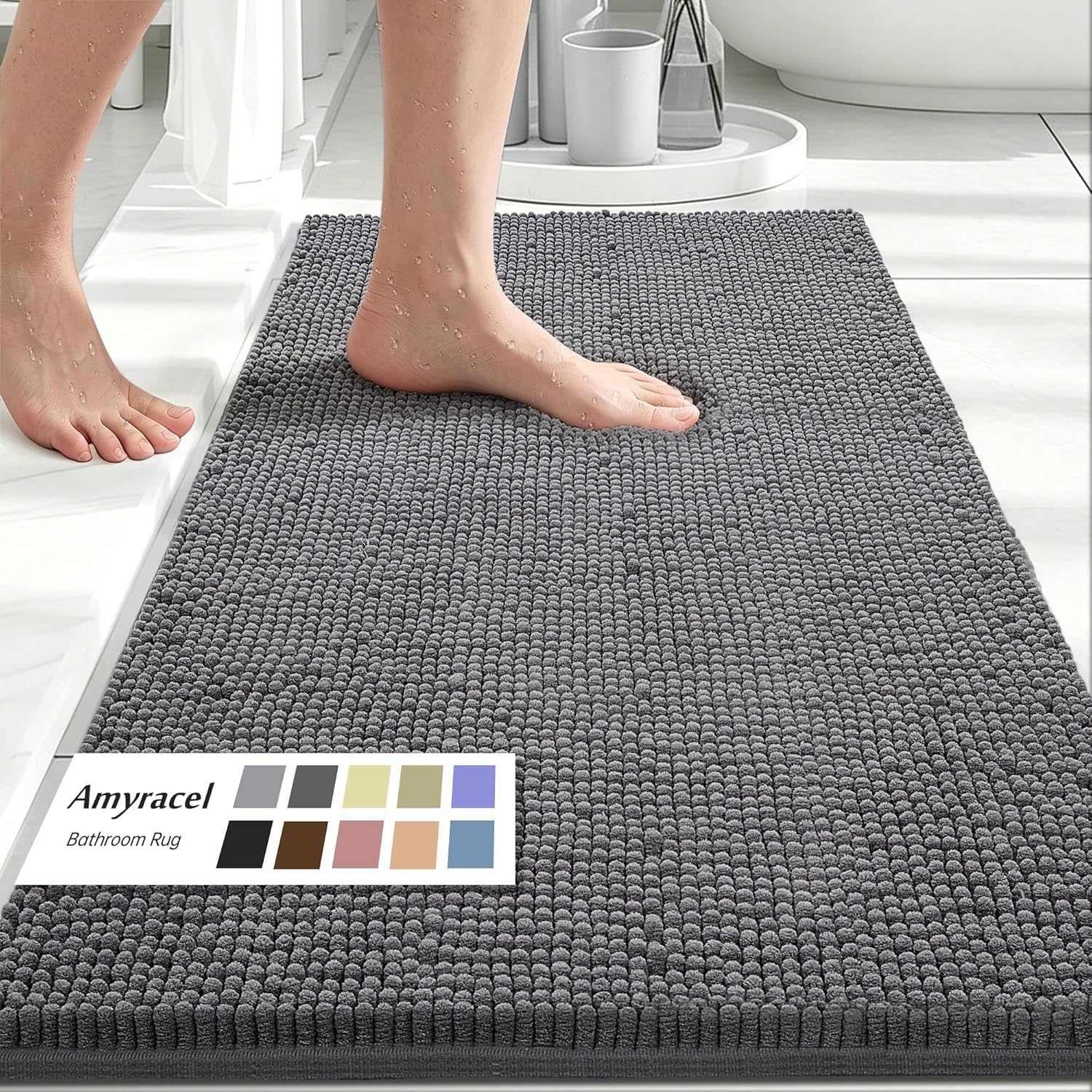 Amyracel Bathroom Rug Mat 36x60, Thick Soft Quick Dry Absorbent Chenille Bath Rug, Rubber Back Non Slip Machine Washable Bath Mat for Bathroom Shower Tub Floor