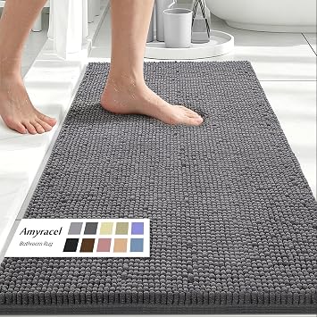 Amyracel Bathroom Rugs Mat 24x48, Thick Soft Quick Dry Absorbent Chenille Bath Rug, Rubber Back Non Slip Machine Washable Bath Mat for Bathroom Shower Tub Floor