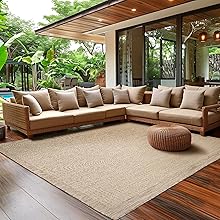 SIMPEX Outdoor Teppich Wetterfest Terrasse Balkon Garten Küchenteppich Einfarbiges Design Flachgewebe Sisal Look Waschbarer Teppich, Größe: 240 x 340 cm, Farbe: Beige