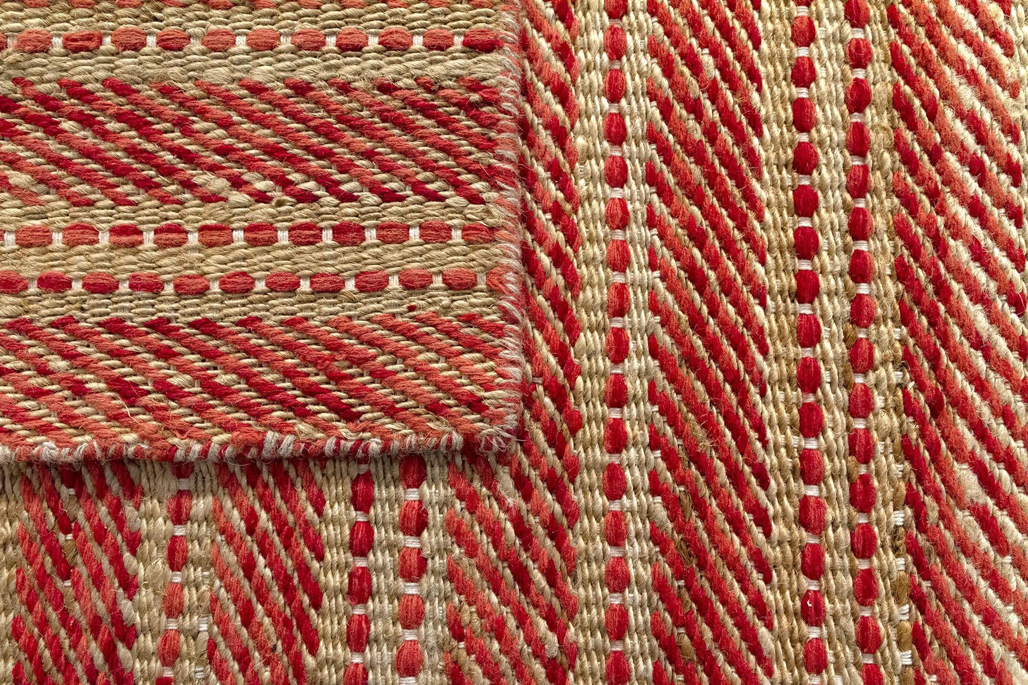HAMID - Pack 2 Tappeti in Iuta di Lana Olivia 40x60cm, Tappeto in Lana e Iuta Tessuto a Mano per Soggiorno, Camera da Letto, Soggiorno, Rosso Naturale
