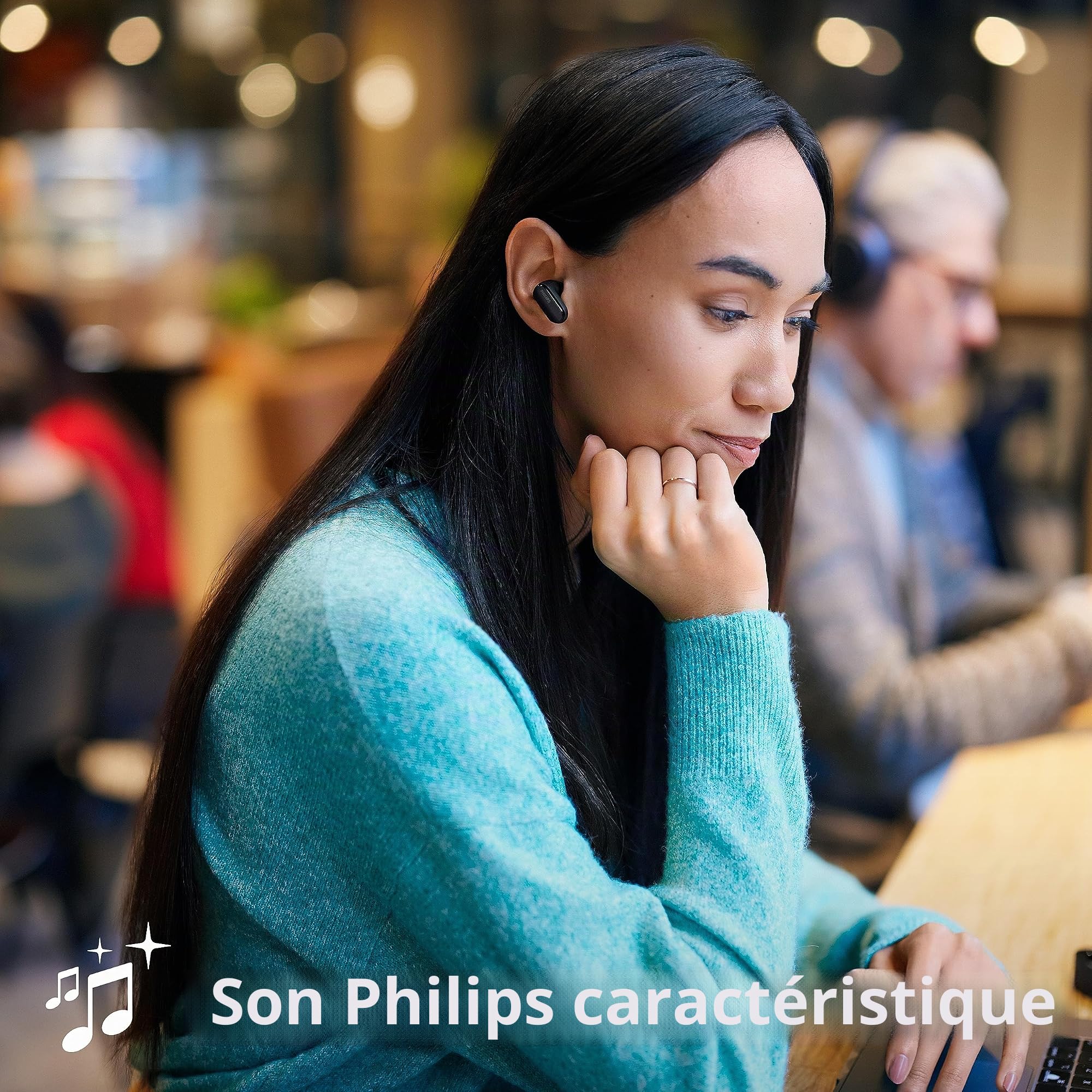 PHILIPS TAT3508BK/00 Écouteurs sans Fil True Wireless | en Silicone, Son Naturel | Réduction du Bruit | Jusqu'à 21 h d'autonomie | Micro | Boîtier de Charge | IPX4 Résistant à l'eau | Noir