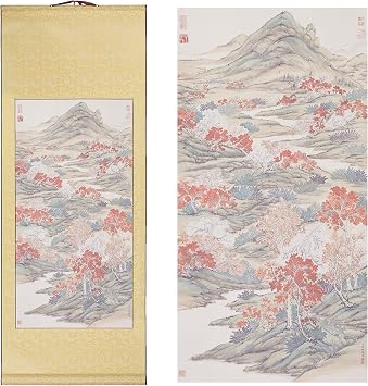 Xzhipeng Traditional Asian Wall Poster Scroll Retro Printed Painting Chinese Japanese Flower Scenery Mountain Landscape Oriental Painting Prints Wall Art Hanging Decoration 43.3x16.5 Inches G