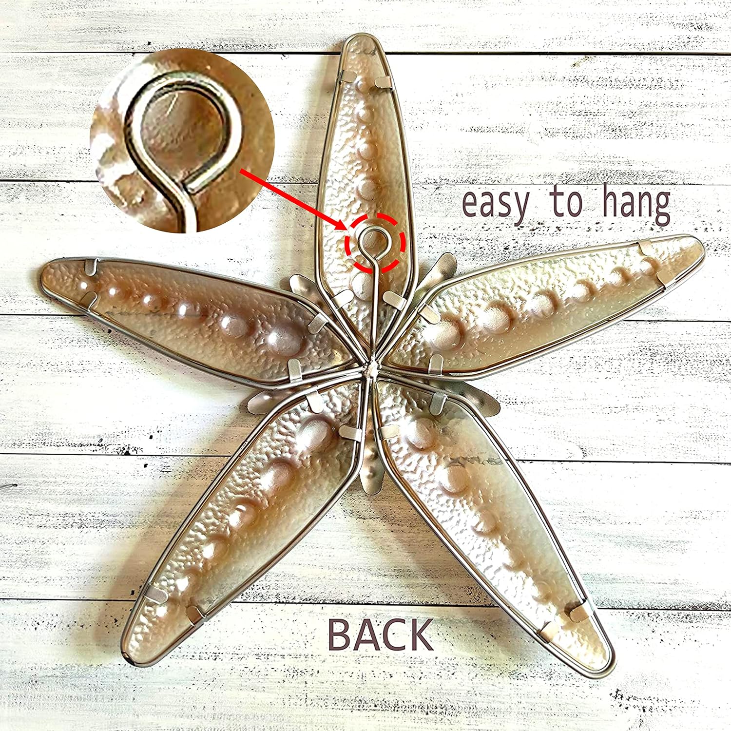 COOZZYHOUR Starfish Wall Art Decor, Metal & Glass Ocean Theme Wall Sculptures,Nautical outdoor indoor Decoration for Patio Backyard Yard Fence Pool Bathroom Living Room（Apricot