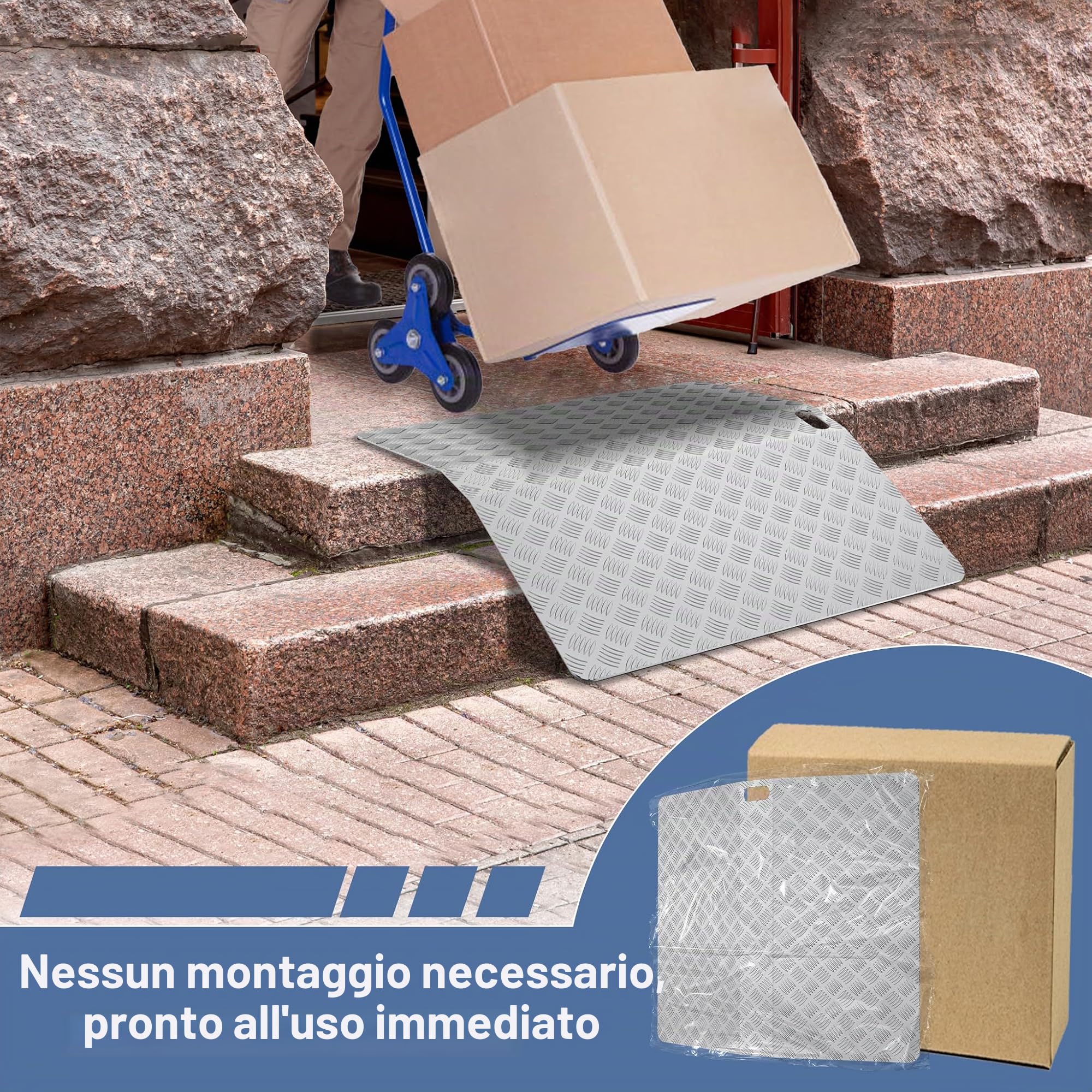 YRHome Rampa per soglia da porta, 60 cm, altezza 10 cm, larghezza 70 cm, per sedia a rotelle, ponte di soglia, antiscivolo, portatile, con maniglie per interni ed esterni