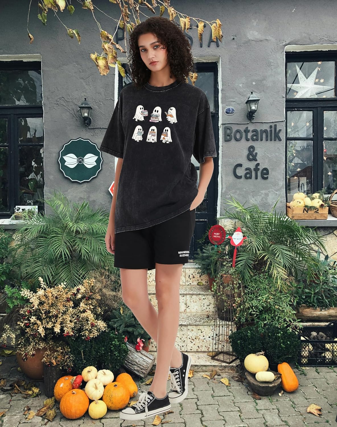 Halloween Shirts for Women Halloween Teacher Shirts Ghost Shirt Fall Retro Vintage Oversized T-Shirt