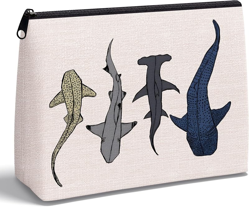 Necessaire retangular de viagem KAIOUS com zíper e estampa de tubarão, 1 unidade