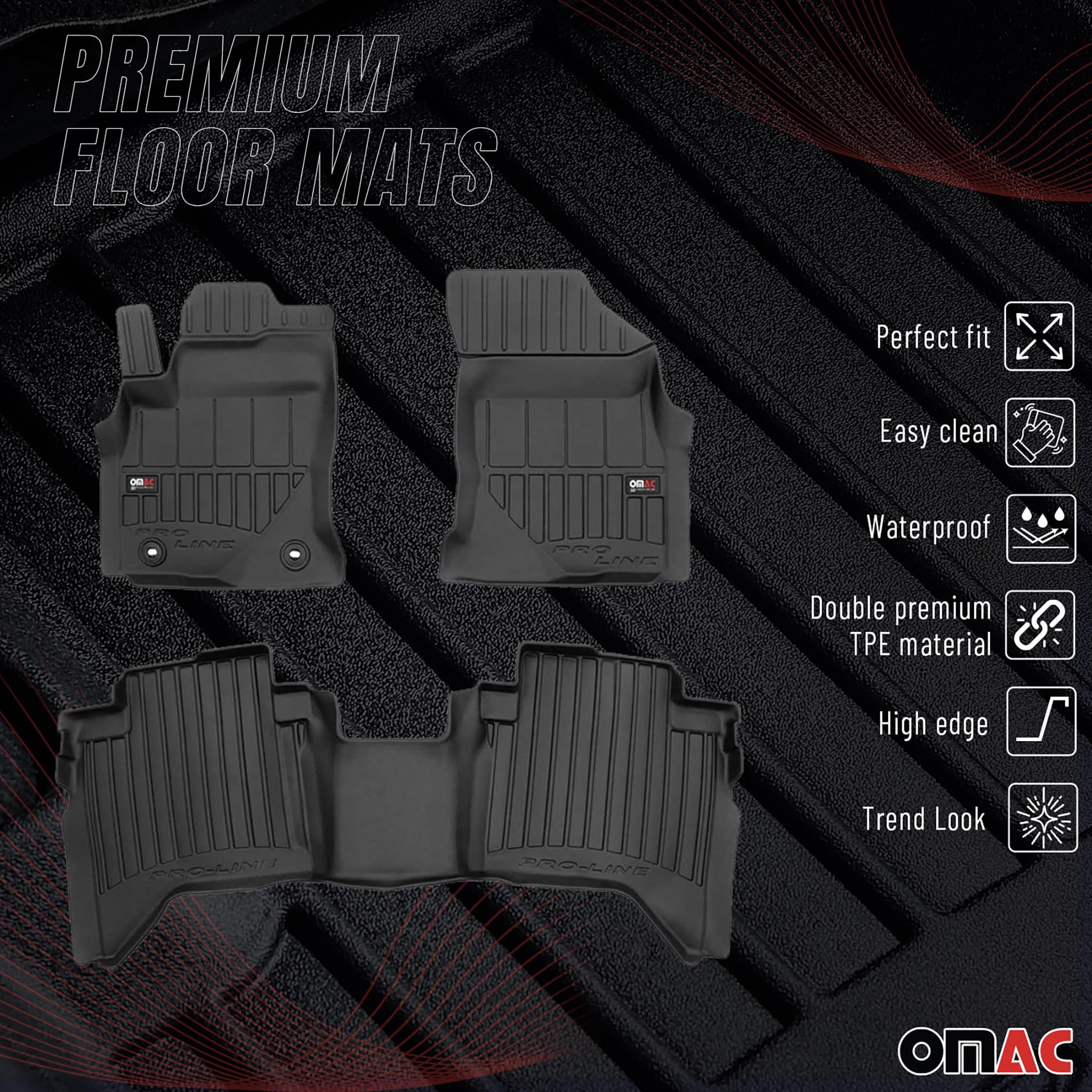 OMAC Dywaniki Gumowe Pasujące do Toyota Hilux 2015-2024 Premium TPE Dywaniki Samochodowe 3tlg