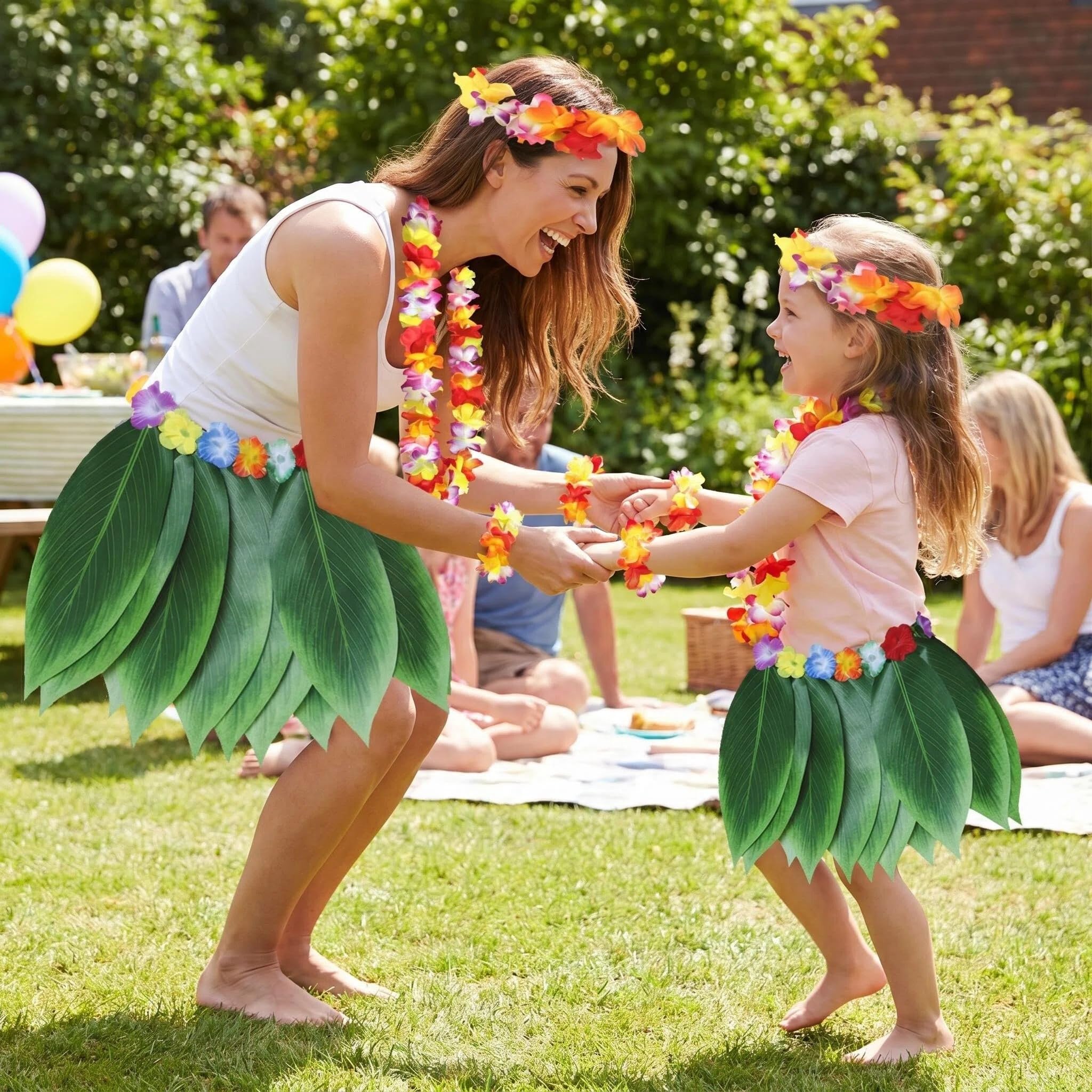 Gonna Hula Foglia Hawaiana con Collana di Fiori, Fascia, Braccialetto, Costume Festa Fancy Dress Hawaiana, Luau Gonna Hula per Bambini Adulti Festa Spiaggia Estive Danza Festa di Carnevale
