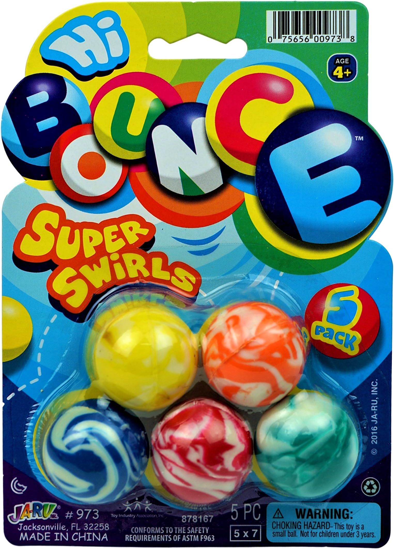 JA-RU Super Hi Bounce Balls (1 Pack, 5 Balls Each) Fidget Bouncy Ball Small Toys Party Favors for Kids Toy. Racketball Bulk Classroom Prize Premium Birthday Gift Includes Sticker 973-1p