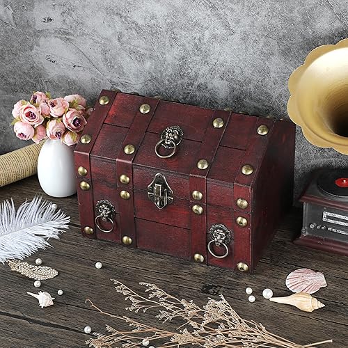 Miniatura 8 de ELLDOO Cofre del tesoro vintage, caja de recuerdos de pirata para regalos de niños, fiesta temática pirata, caja de almacenamiento de tesoros de