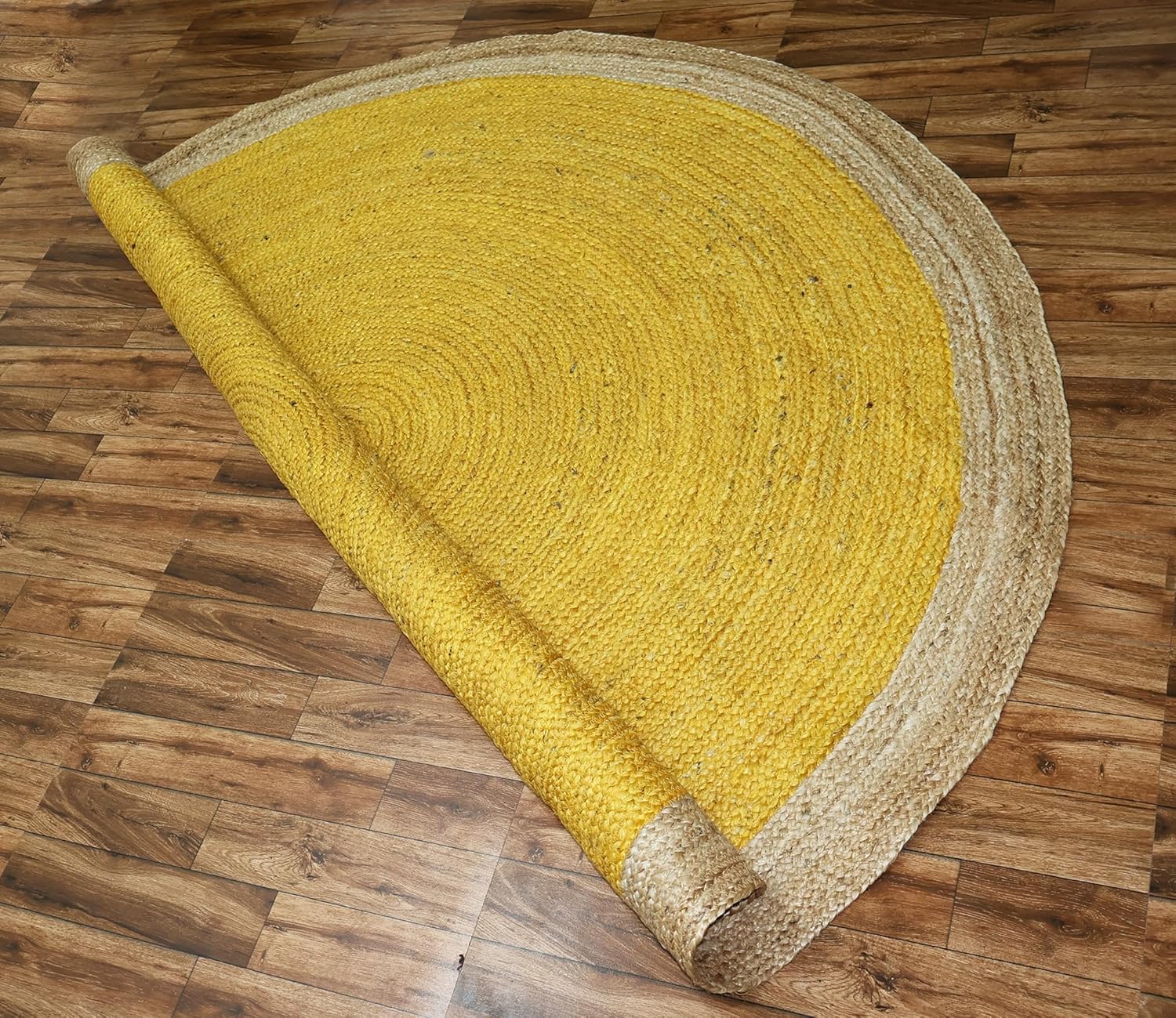 Havy Material Handmade Jute Area Rug Natural Jute Kilim Rug 13x13 Thick 0.27" Solid Round Yellow & Beige Border Rugs Indoor Living Room Dining Room Decorative Floor Carpet