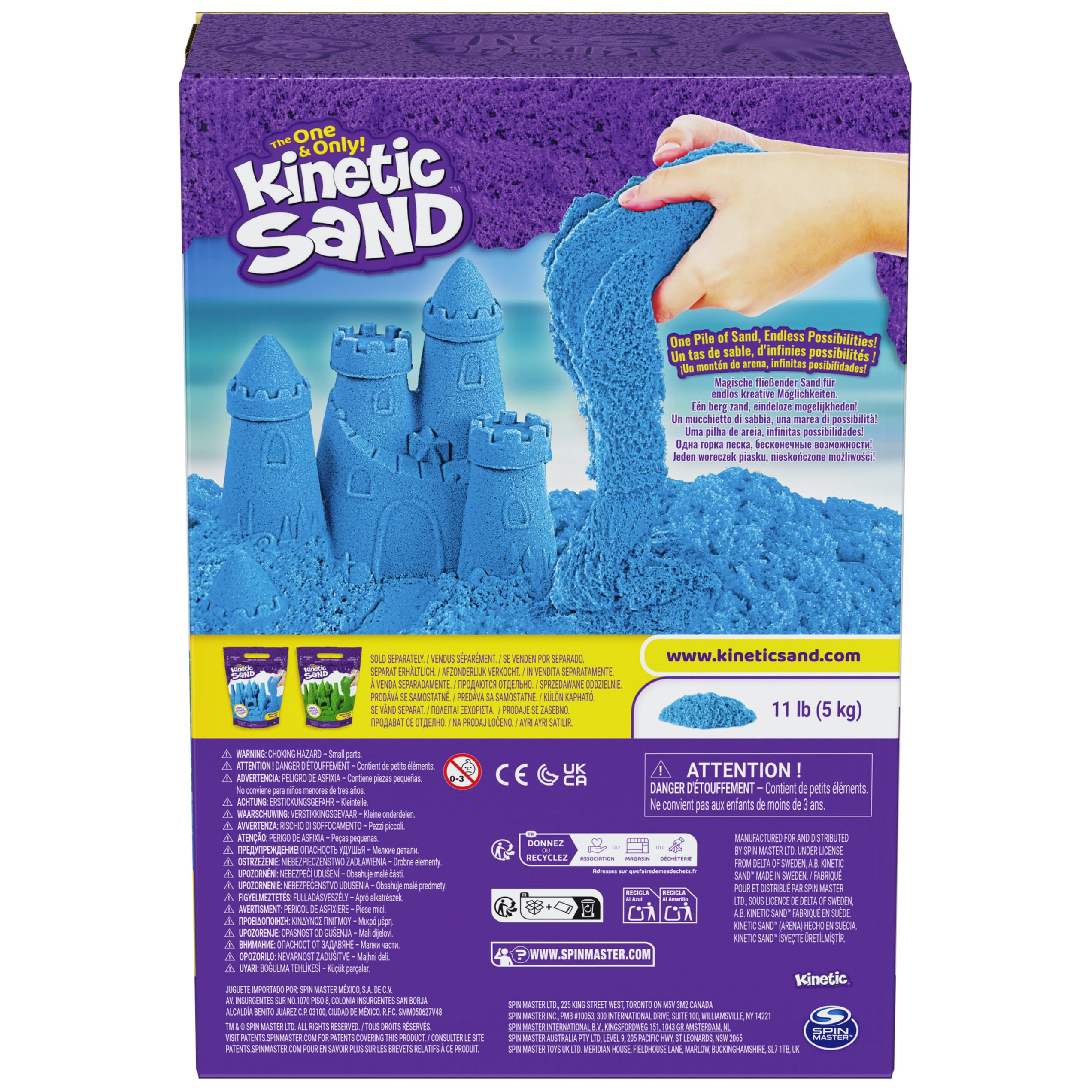 Kinetic Sand, Megacaja con 5 kg de arena de juego moldeable azul, juguetes y mesa sensoriales, kits de manualidades, a partir de 3 años