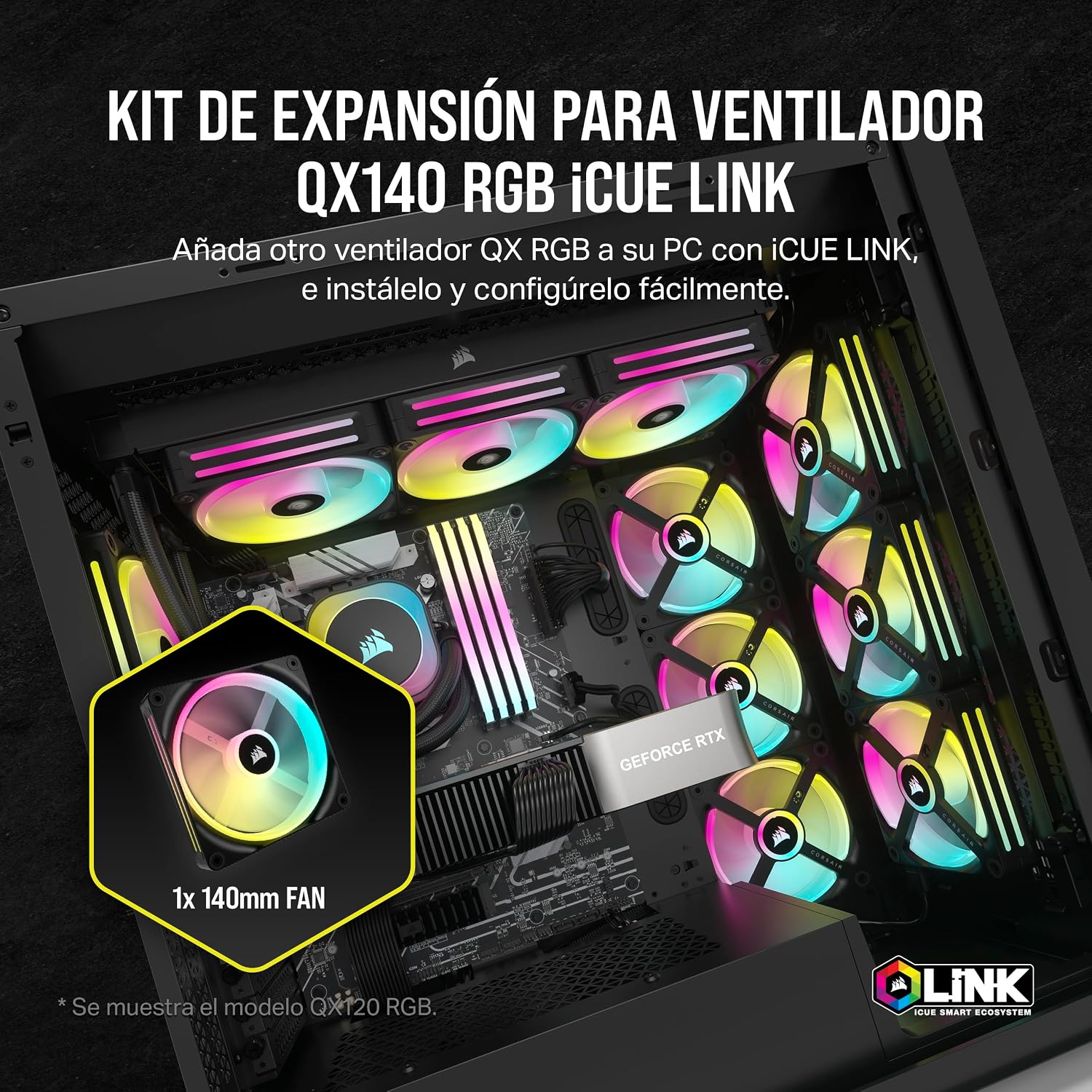 Corsair iCUE Link QX140 RGB RGB de Cúpula Magnética de 140mm Ventilador – Negro 3