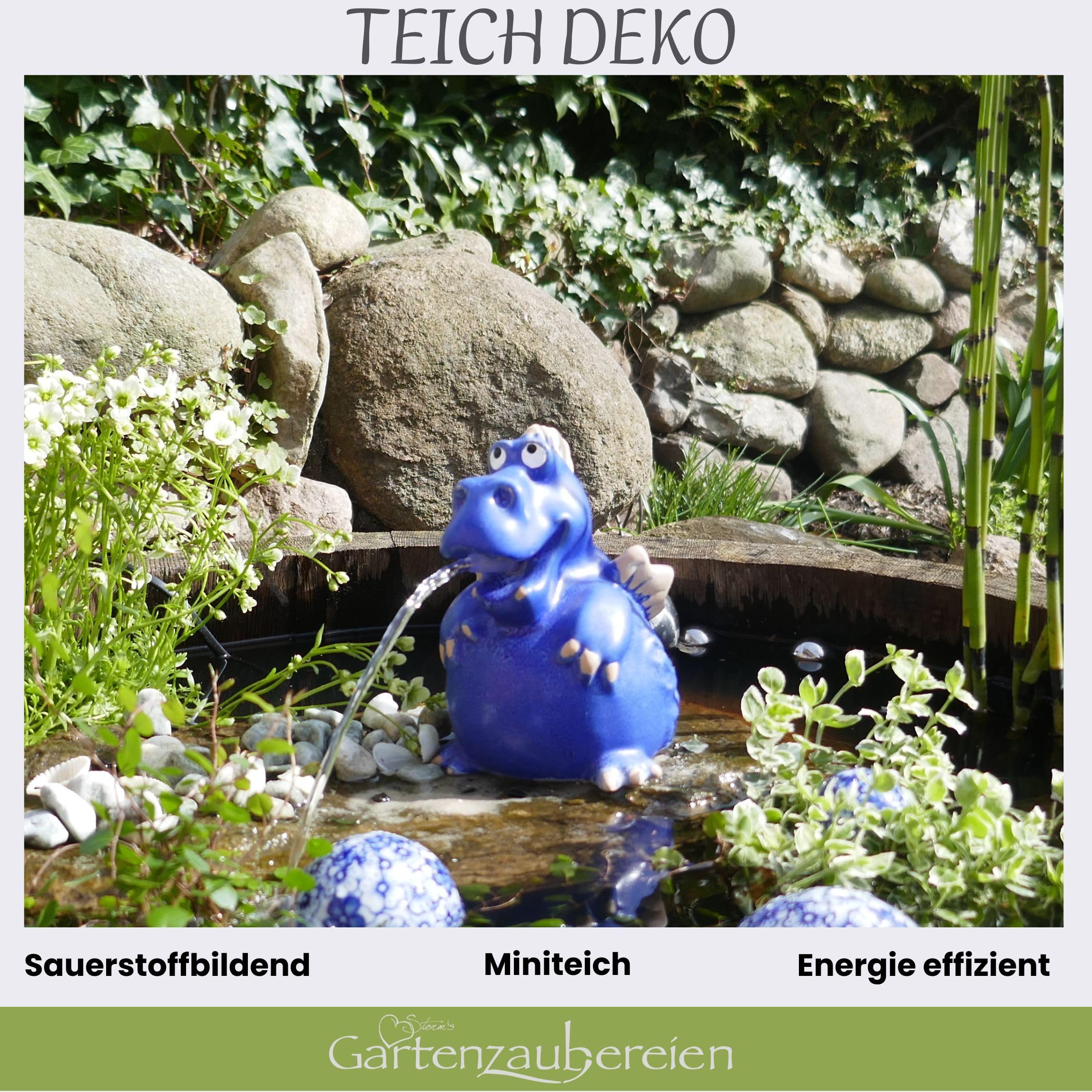 Storm's Gartenzaubereien Wasserspeier Drache - Teichfigur mit Solarpumpe 14,5cm aus Keramik als Teich- oder Miniteichdeko
