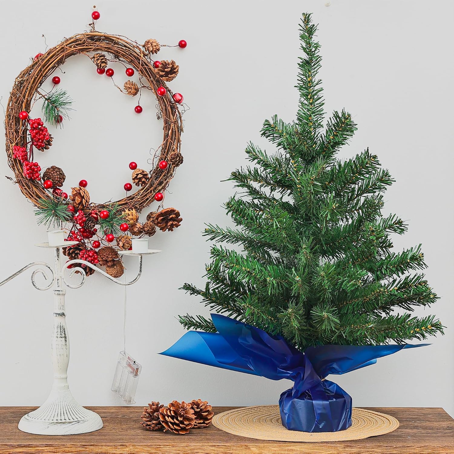 Small Artificial Christmas Tree, 2FT Mini Tabletop Artificial Xmas Tree with Fabric Bag Base for Holiday Décor, Festive Decorations for Home, Office, Mantel, Party, Gift-Green