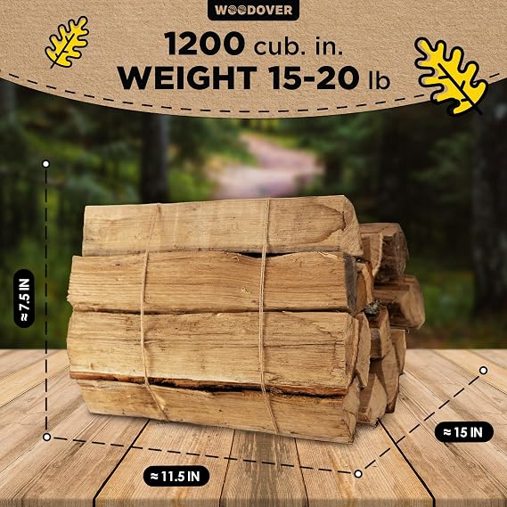 15 Oak Firewood Logs, with Fire Starters Set, Kiln-Dried Wood for Fire Pit, Seasoned Logs for Fireplace, Campfire, Firewood Bundle, Pizza Oven, Split Wood for Solo Stove, 1200 cub. in., 15-20lb
