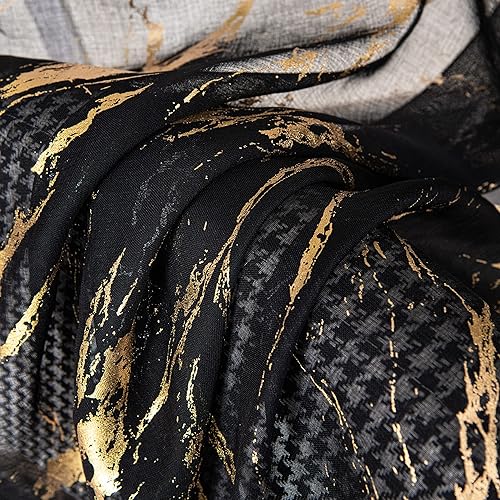 Miniatura 6 de Sutuo Home Juego de 2 paneles de cortinas traslúcidas de mármol de 84 pulgadas de largo, estampado dorado metalizado, tratamiento de ventana de