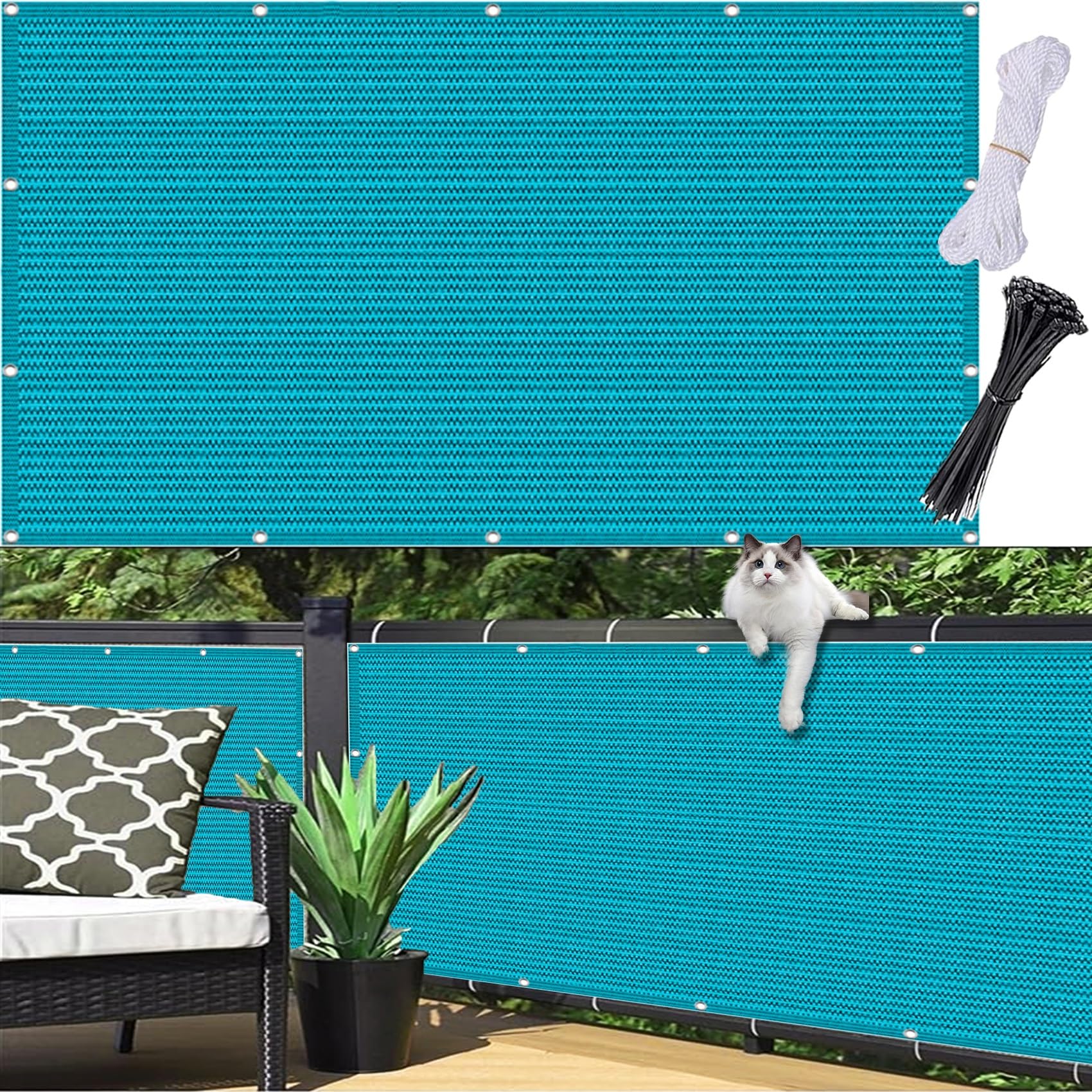 Osłona balkonowa, 160 x 400 cm, HDPE, wodoodporna, lekko przezroczysta, odporna na warunki atmosferyczne, ogrodzenie zewnętrzne z oczkami, niebieska, idealna na patio i balkon