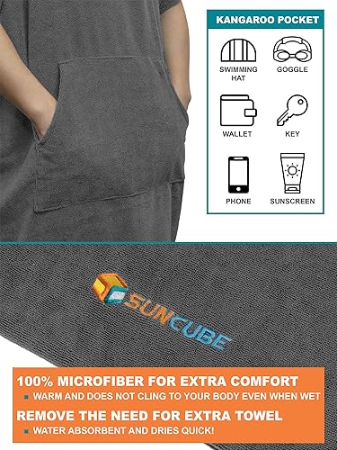 Miniatura 17 de SUN CUBE Poncho de surf cambiador con capucha Toalla de microfibra absorbente de secado rápido con bolsillo para surfear, hombres y mujeres Azul