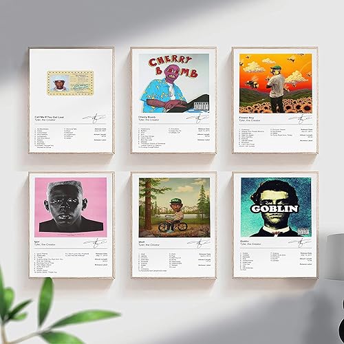 Miniatura 3 de Tyler The Creator - Pósteres limitados firmados con portada de álbum de música, juego de 6 pósteres de lienzo estético para habitación, arte de