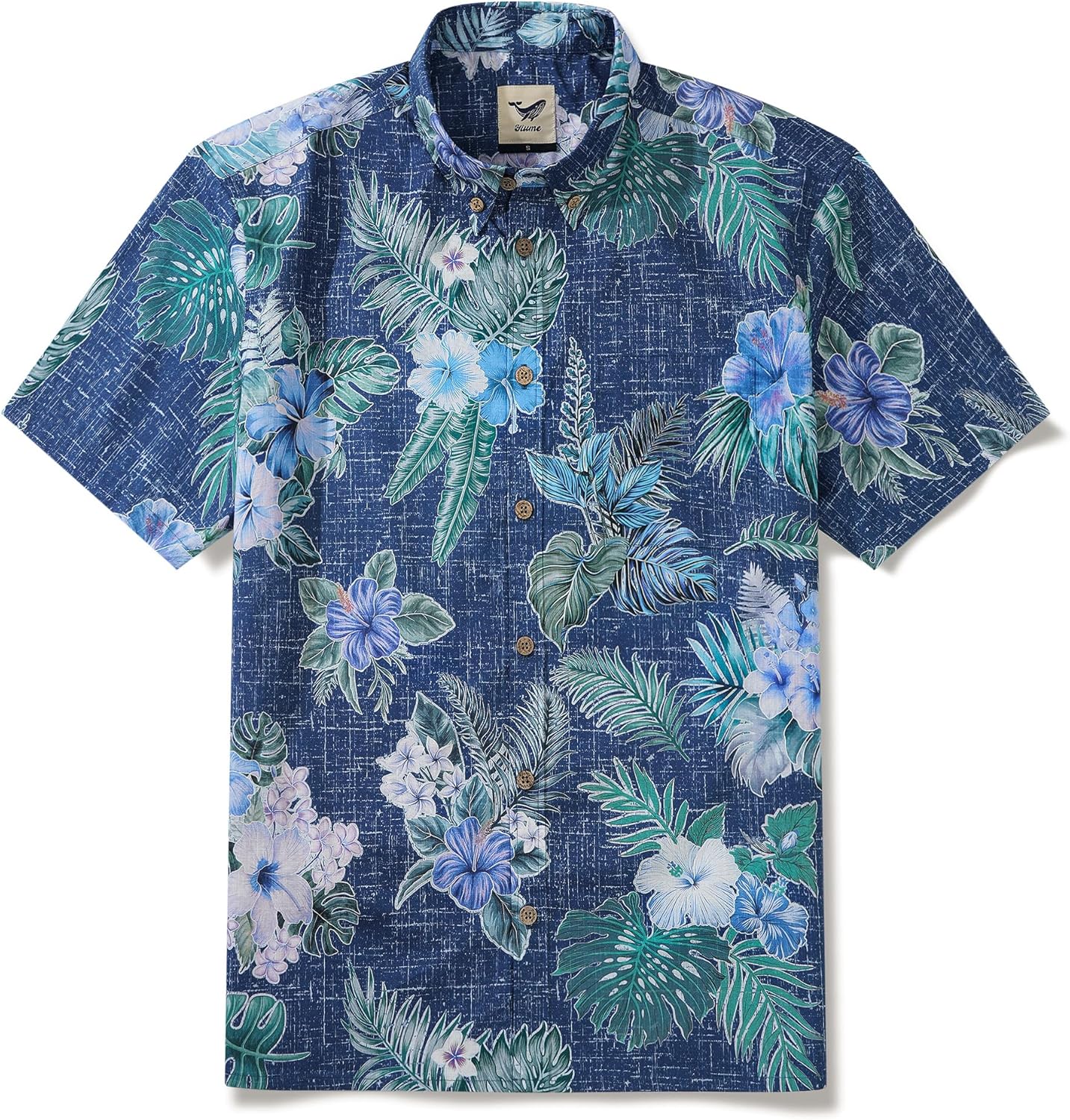Men's Hawaiian Shirt Short Sleeve Button-Down 100% Cotton Green Aloha Tranquil Blue Blossoms