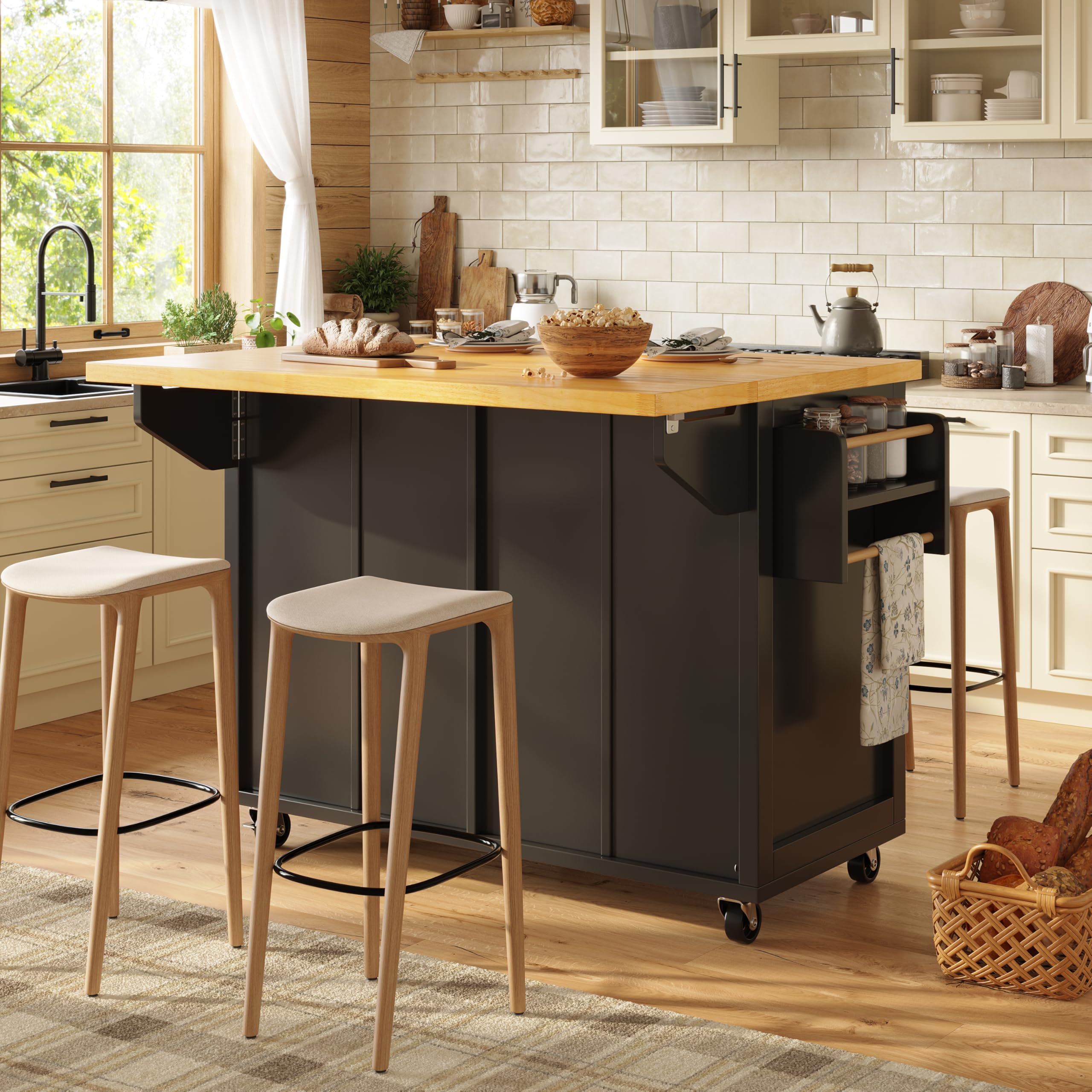 Carrito de cocina multifuncional con gran espacio de almacenamiento, plegable, con frenos