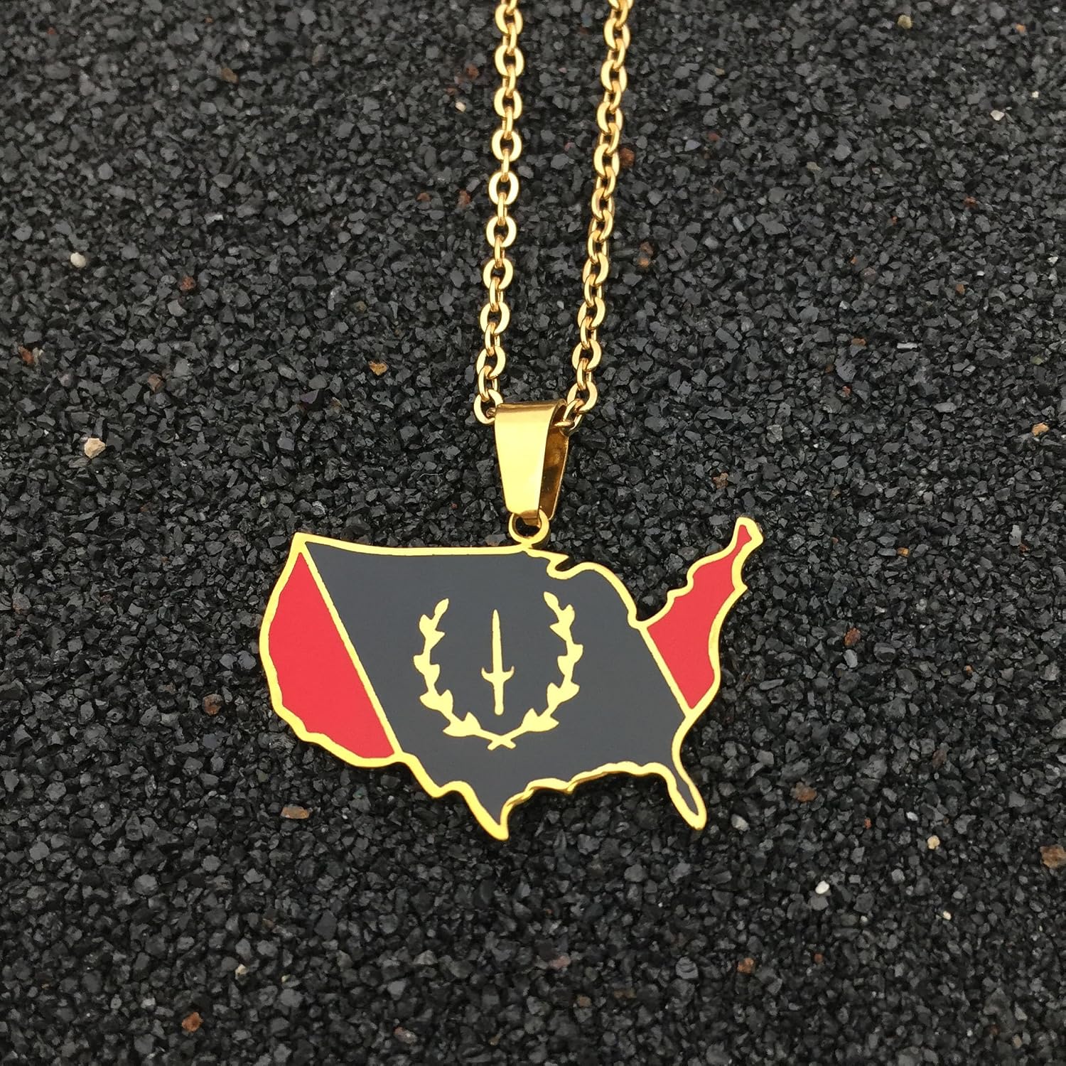Black American Heritage Flag Necklace for Men and Women - African America Map Flag Pendant Necklaces - Black American Jewelry - African America Jewelry
