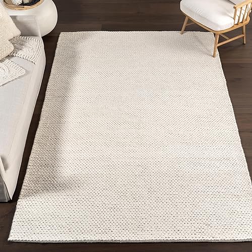 nuLOOM 8x10 Penelope Wool Braided Handmade Area Rug, Off White, Solid Rustic Farmhouse Style, For Bedroom, Living Room, Hallway, Entryway