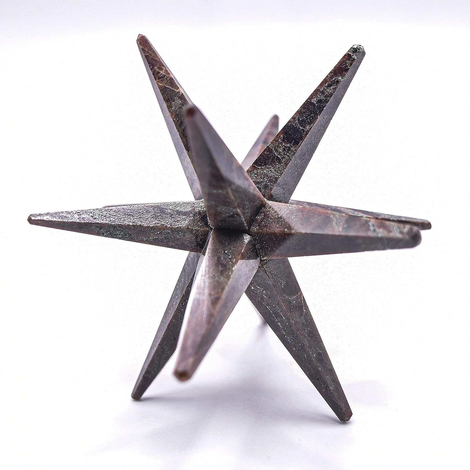 HC Set: 3.25" Red Garnet 12 Point Merkaba Star Natural Almandine Crystal Sparkling Mineral Hand Made Stone Star - India + One Polished Clear Quartz Cabochon