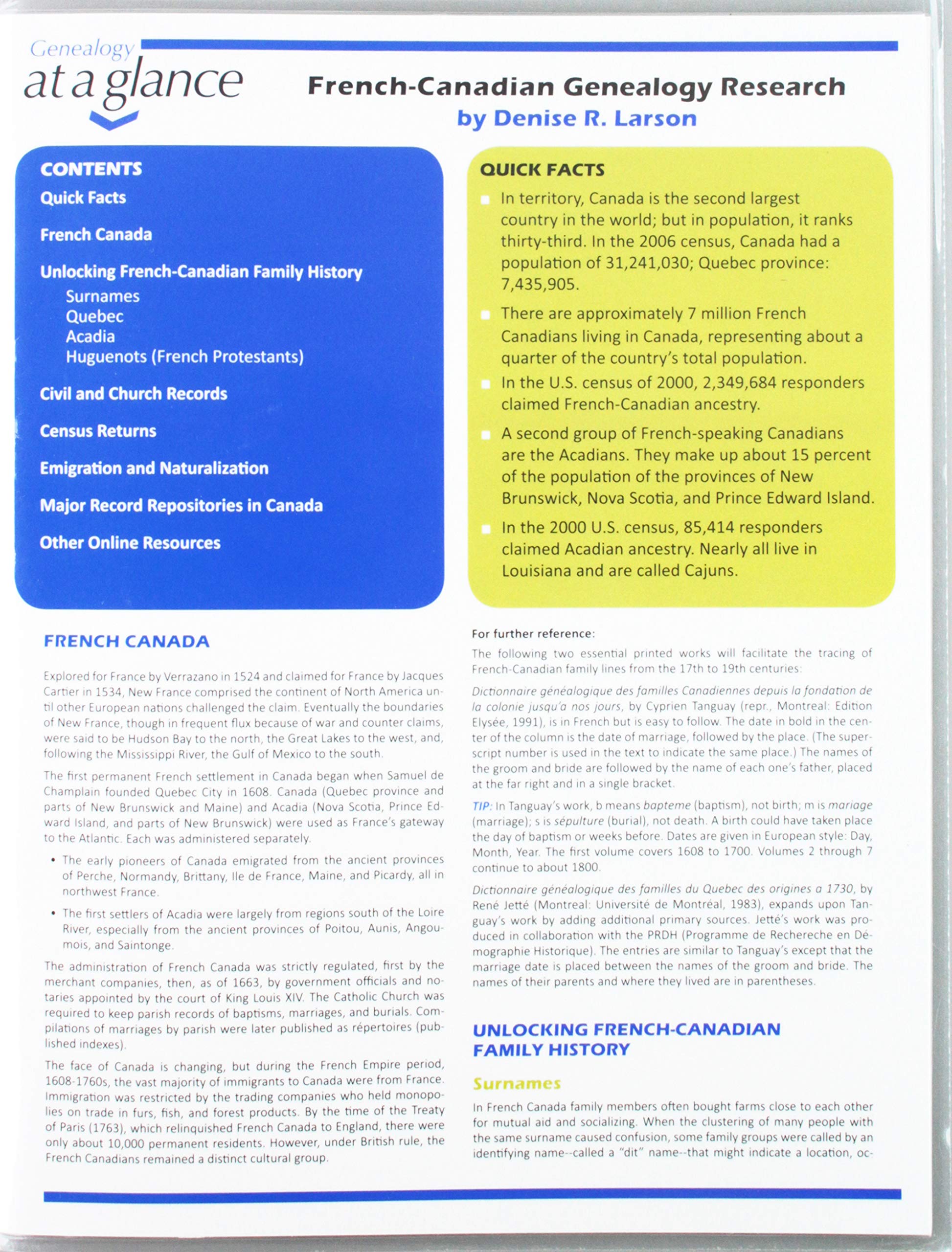Genealogy at a Glance: French-Canadian Genealogy Research