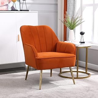 Nicbex Modern Mid Century Sherpa Accent Chair for Living Room Velvet Comfy Armchair with Metal Legs, Living Room Chair, Orange