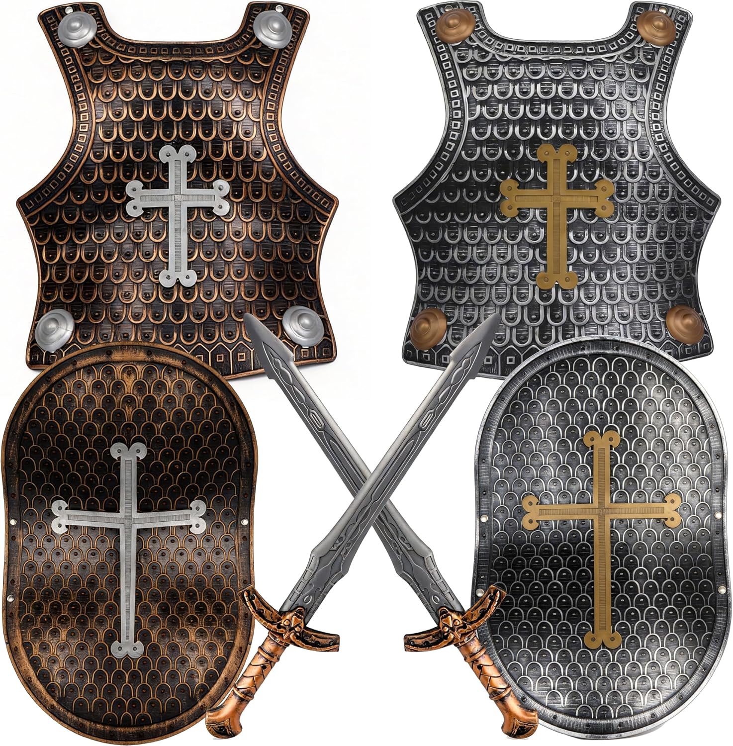 Crusaders Medieval Knight Armor Props Set Including Chest Plate Shield and Swords for Kids