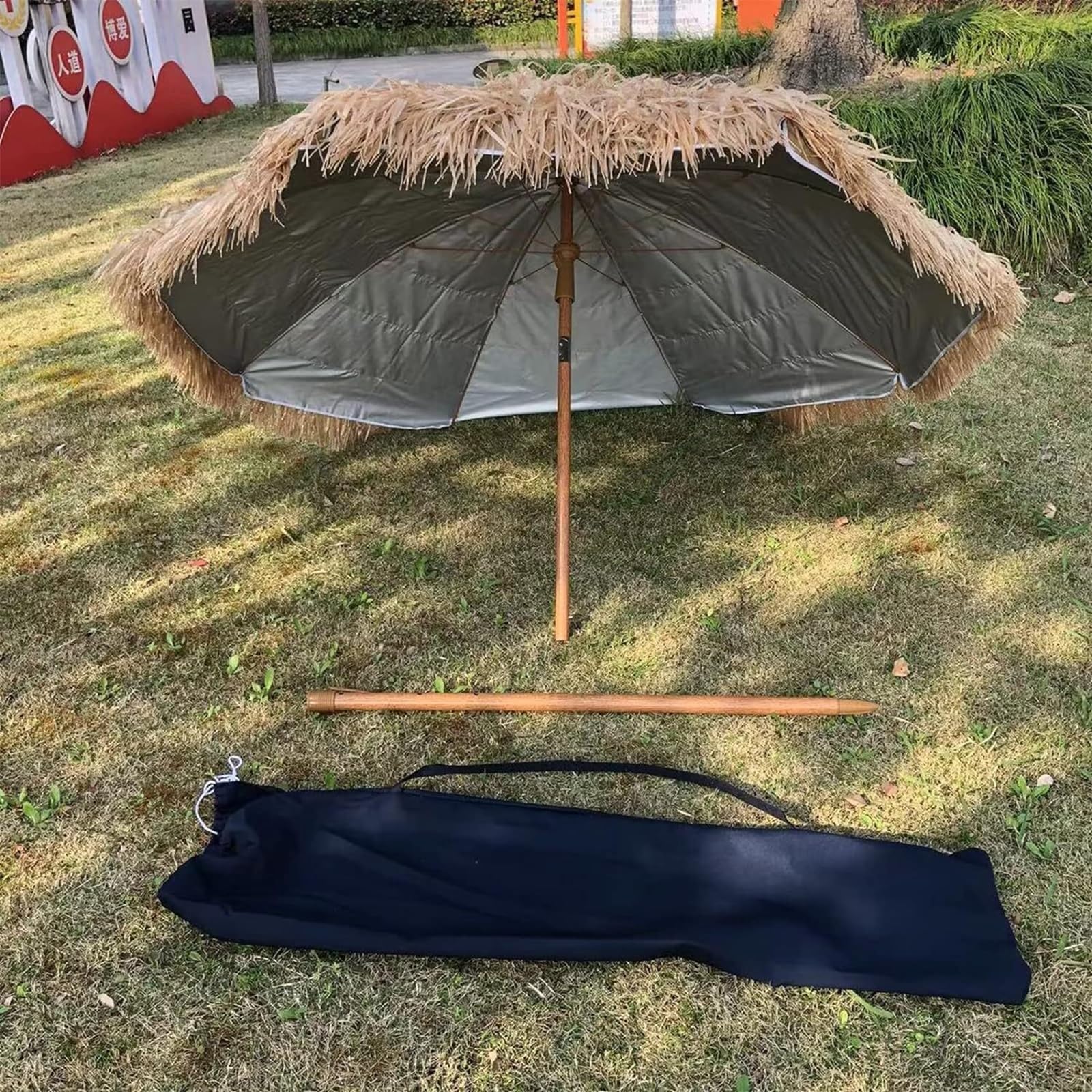 Parasol Tarasowy Ogród Patio Parasol Okrągły Ze Słomy Z Rafii Plaża Balkon Bez Podstawy Zewnątrz