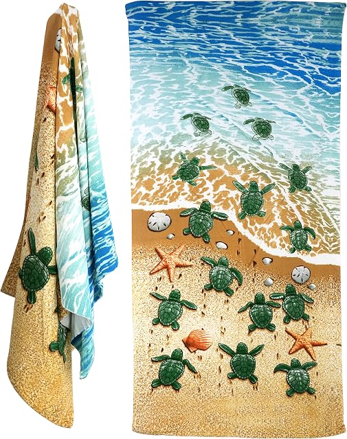 GEEZY Large Microfibre Beach Bath Towel Lightweight Sports Travel Gym Summer Towels (Beach Turtles)