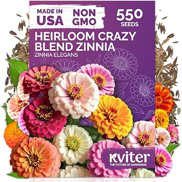 KVITER 550 Crazy Blend Zinnia Seeds for 2026 Zinnia Elegans Double Zinnia Seed Mix, Heirloom Pollinator Magnet Ideal Flower Seeds for Planting in Cutting Garden, Borders, Containers
