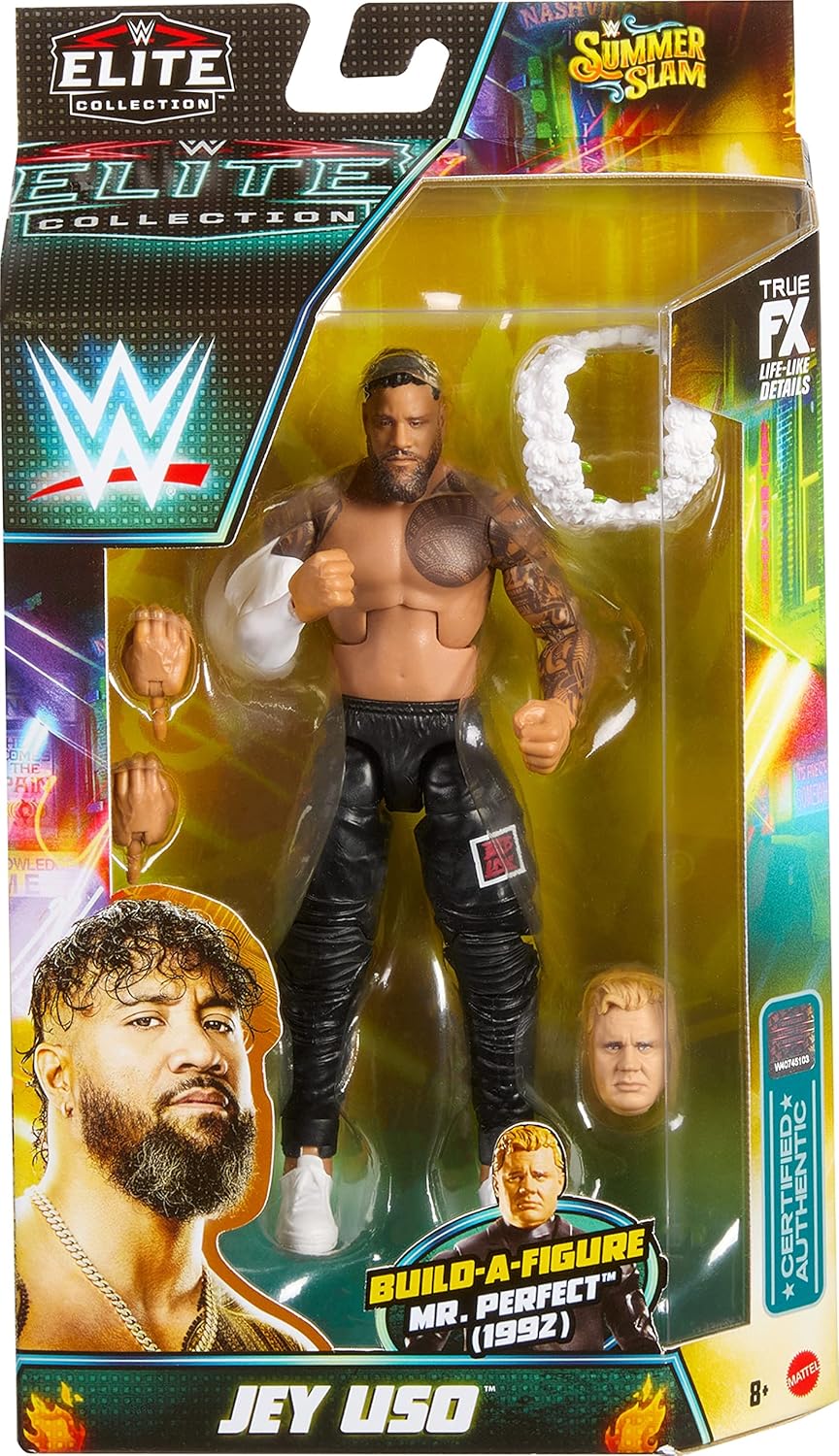 WWE Elite Action Figure SummerSlam Jey USO with Accessory and Mr. Perfect Build-A-Figure Parts