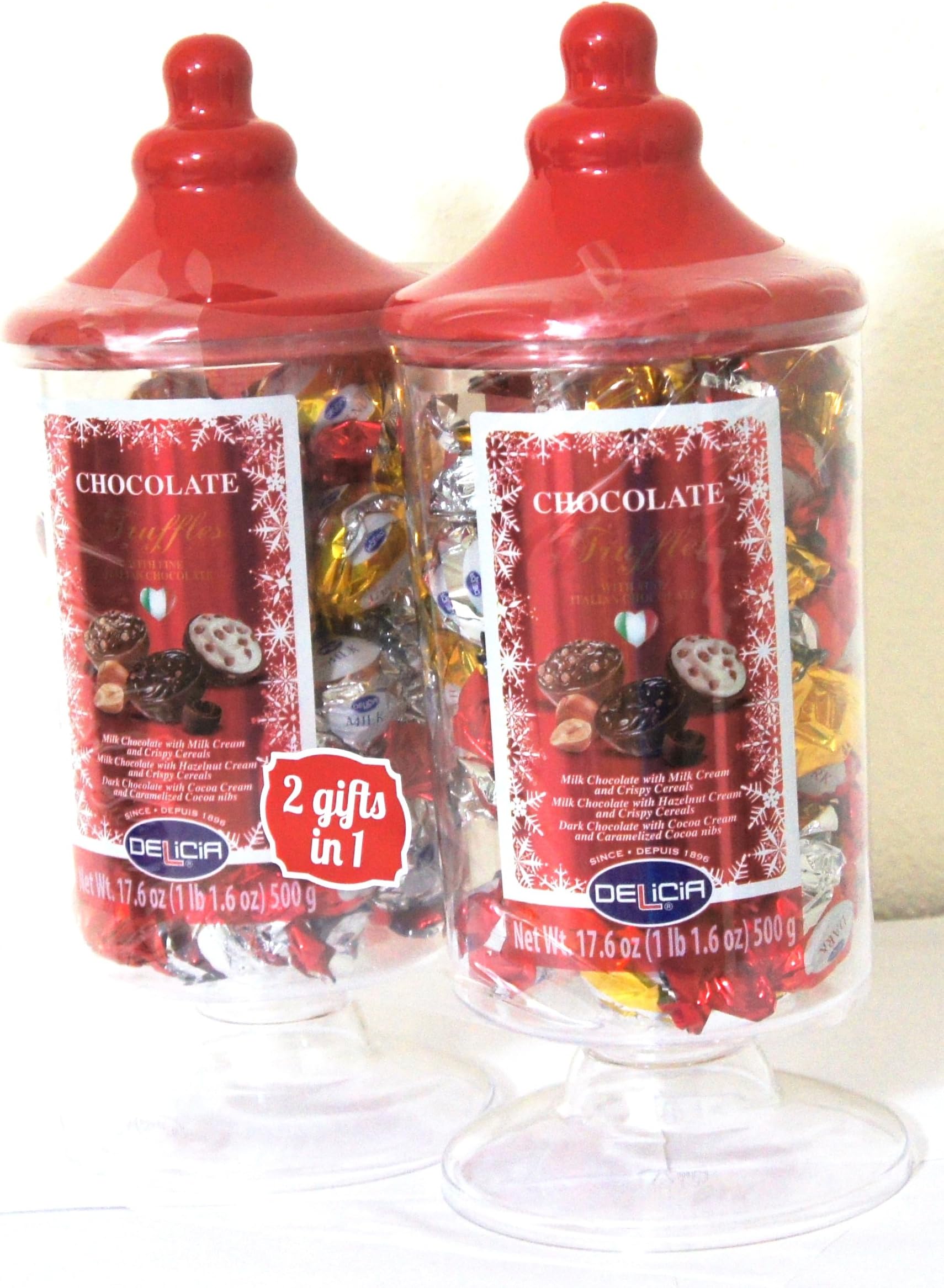 Delicia Italian Fine Chocolate Truffles, 2/17.6oz Resuable Containers