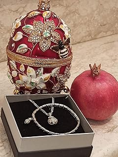 Pomegranate Set Best Hostess gift 24K GOLD HANDMADE Trinket, Necklace and bracelet Jewelry box 450 Austrian Crystals Anar Greek Persephone Judaica Good luck Box Amulet Jewelry protection for women