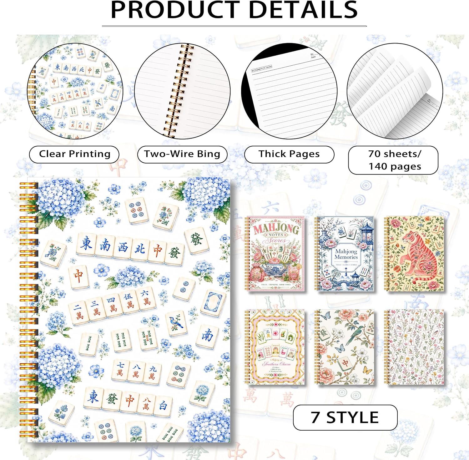Hydrangea Spiral Journal and Daily Notes, Mahjong Notebook for Women image 3