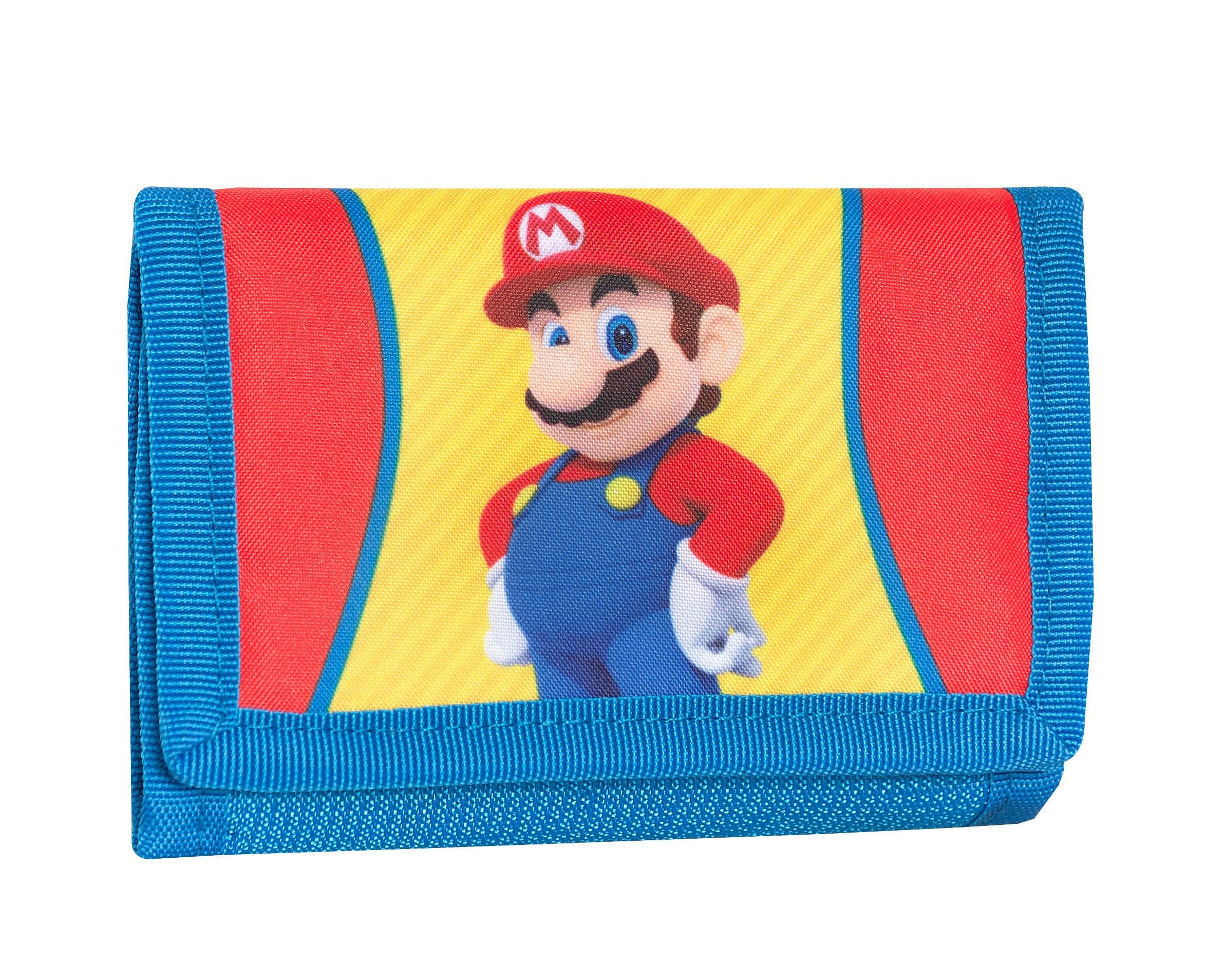 SUPER MARIO oficjalny portfel Super Mario, z praktycznym zapięciem na rzep, kieszenią zewnętrzną i przegródkami wewnętrznymi, pomysł na prezent dla dzieci i nastolatków, niebiesko-czerwono-żółty,