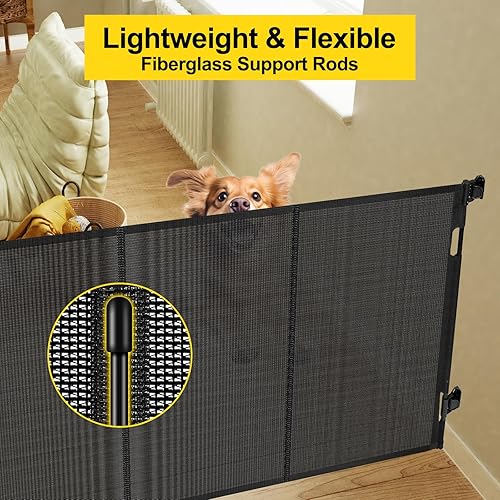 Miniatura 3 de Puertas retráctiles extra altas reforzadas de 42 pulgadas con varillas, se extienden hasta 60 pulgadas de ancho, puerta retráctil alta para perros